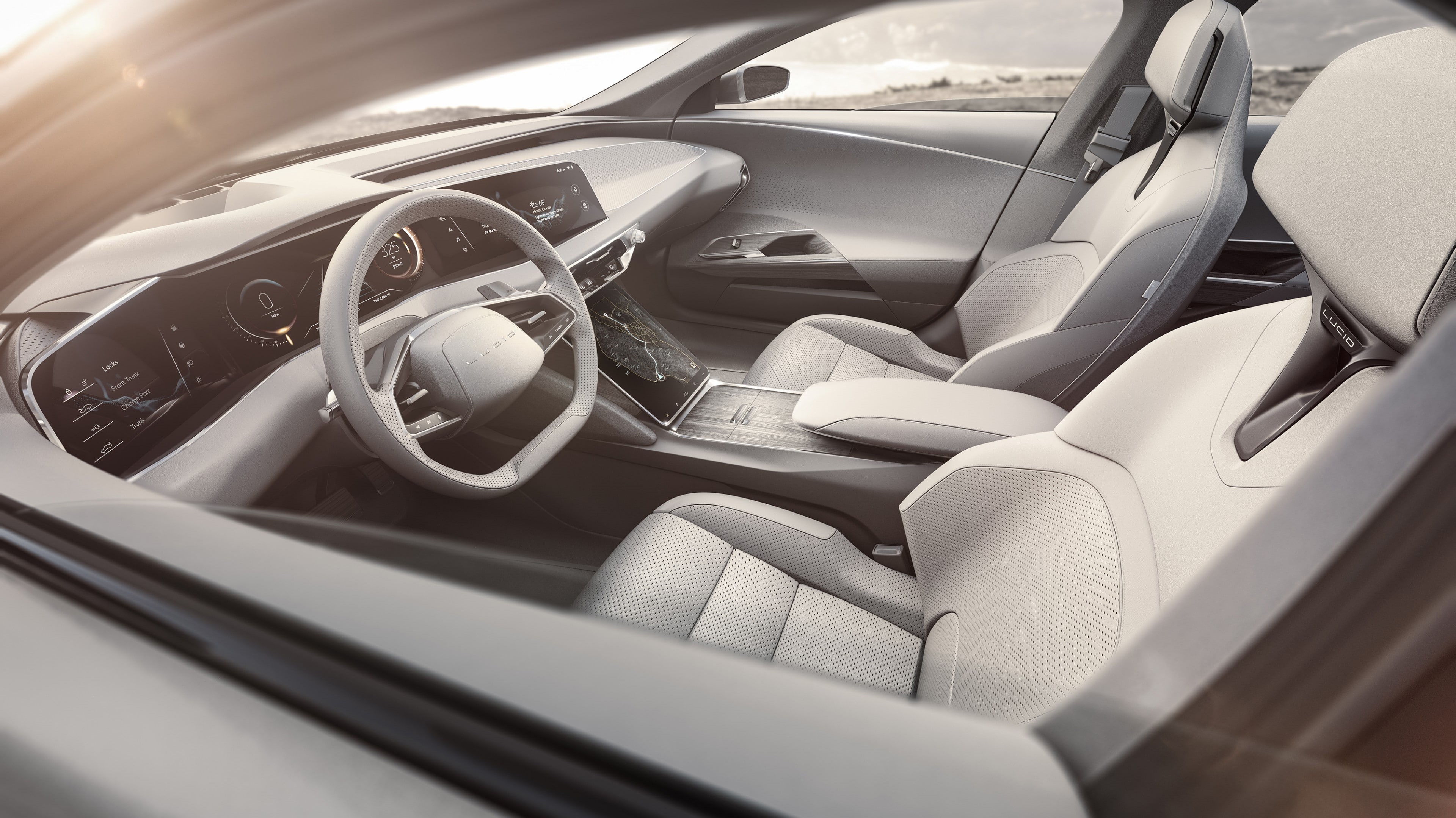 gray, front, Lucid Air, interior, seats, vehicle, electric cars, 4K, HD Wallpaper