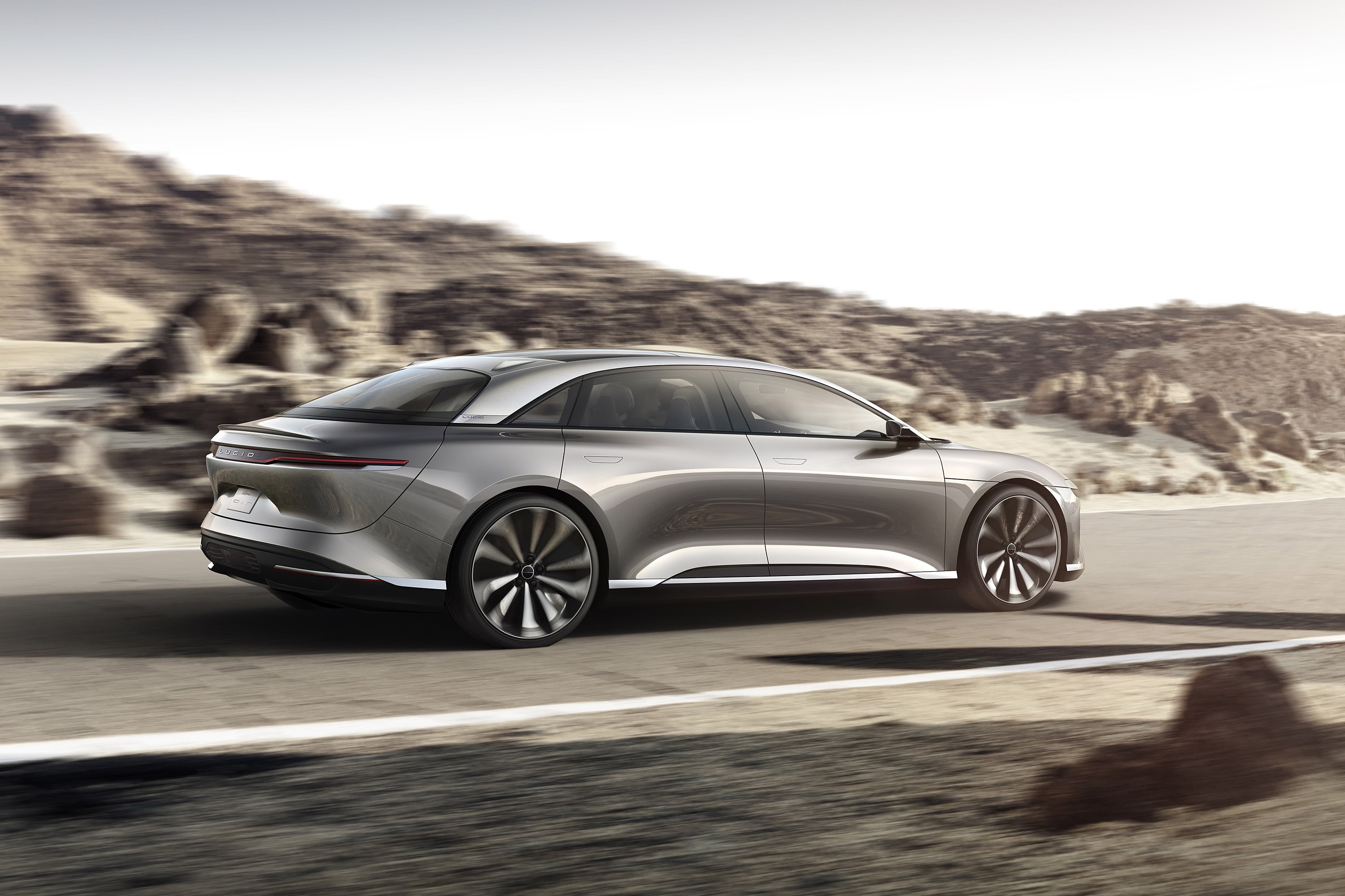 wheel, transportation, no people, day, mode of transportation, air, lucid air concept, outdoors, nature, silver colored, travel, sports car, motor vehicle, HD Wallpaper