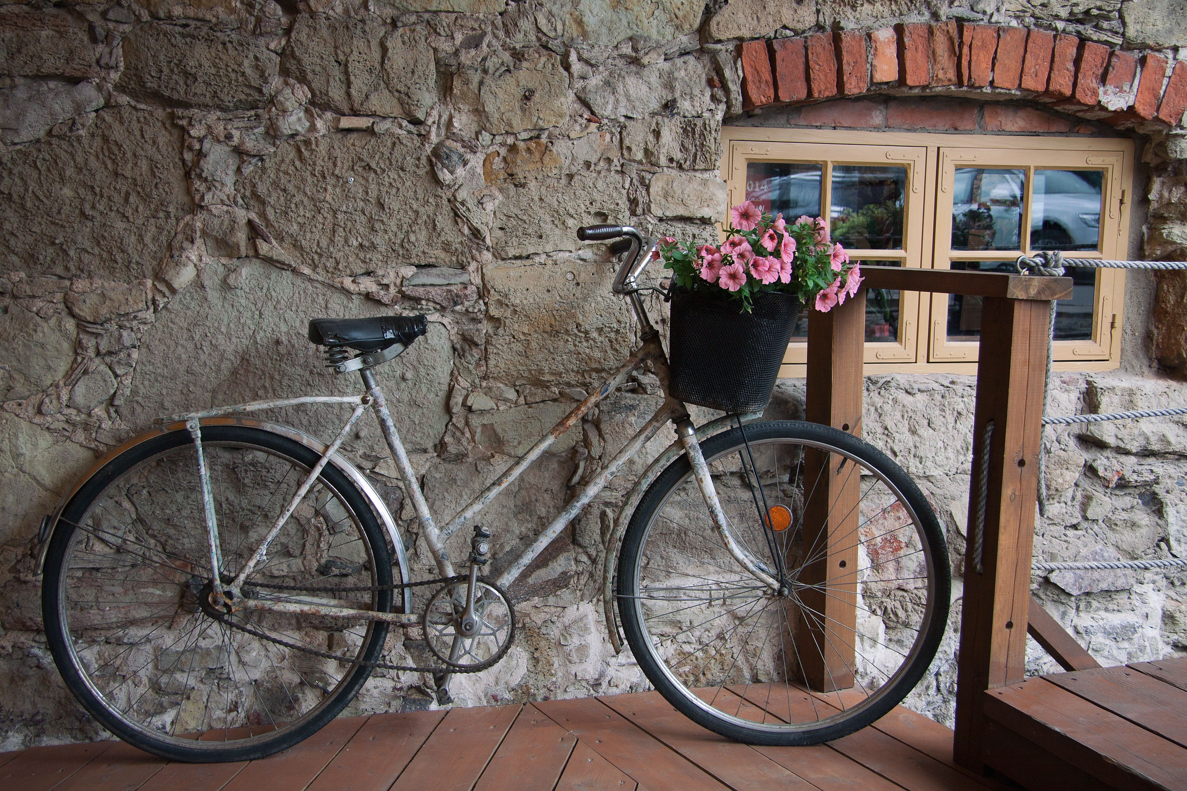 wine, decorated, window, nature, street, fashioned, biking, beauty, flower, mode of transportation, bouquet, kuldiga, bicycle, standing, building, toned, HD Wallpaper
