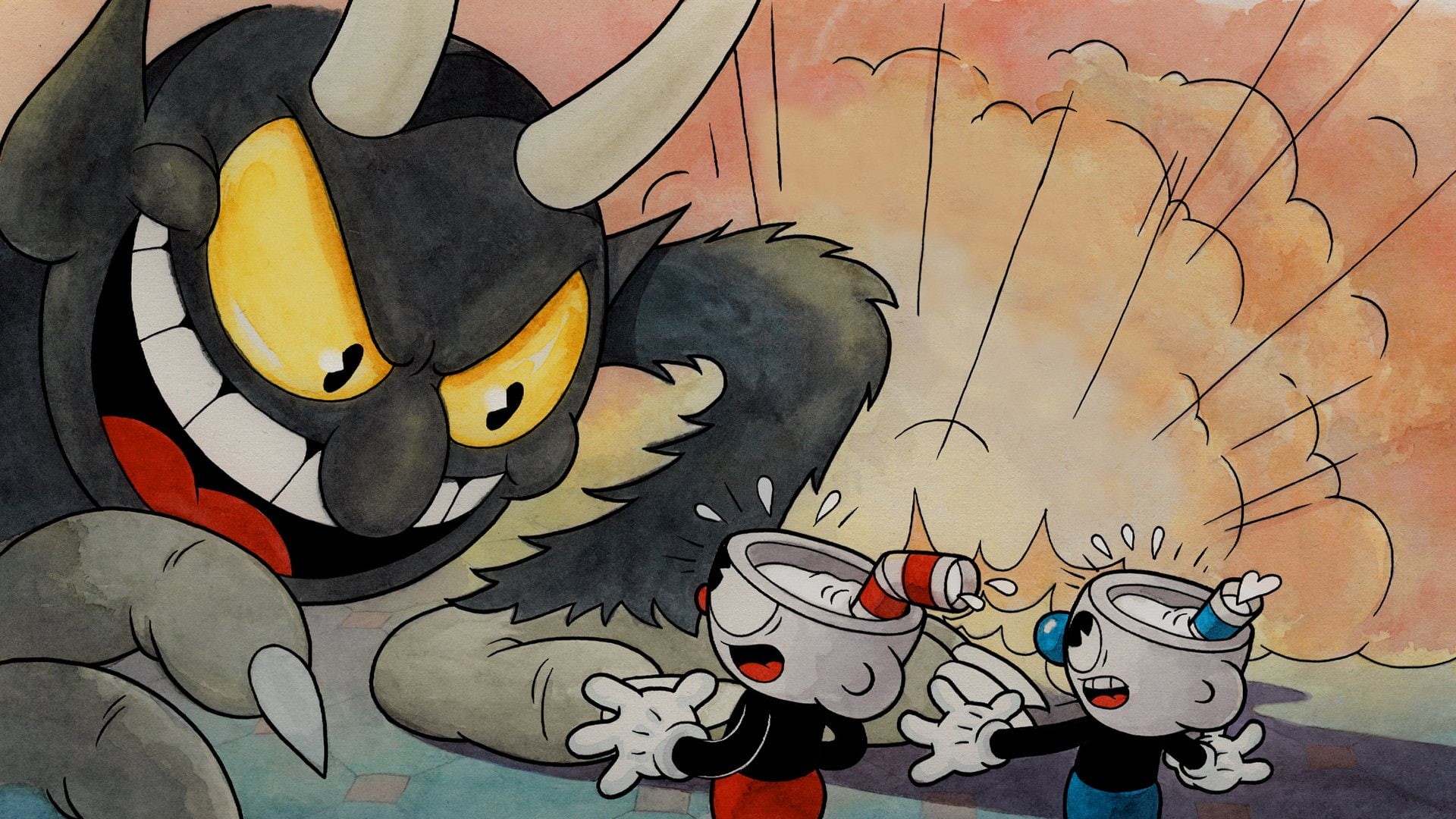 mural, creativity, 1080P, wall - building feature, indoors, backgrounds, graffiti, representation, full frame, craft, Cuphead, close-up, The Devil (Cuphead), HD Wallpaper