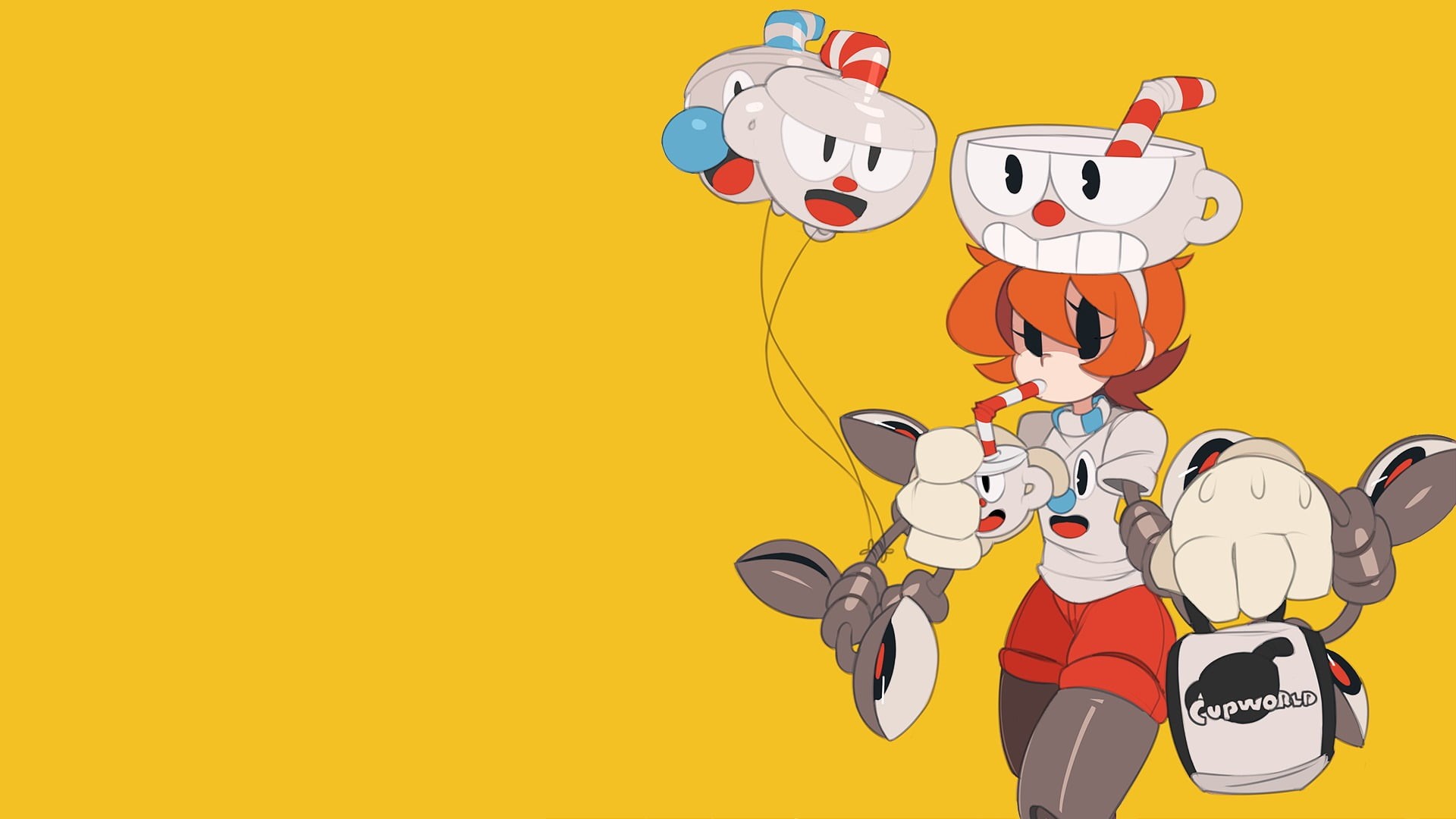 yellow, Cuphead (Video Game), adult, happiness, mammal, child, emotion, body part, Peacock (Skullgirls), Mugman, simple background, human body part, people, HD Wallpaper
