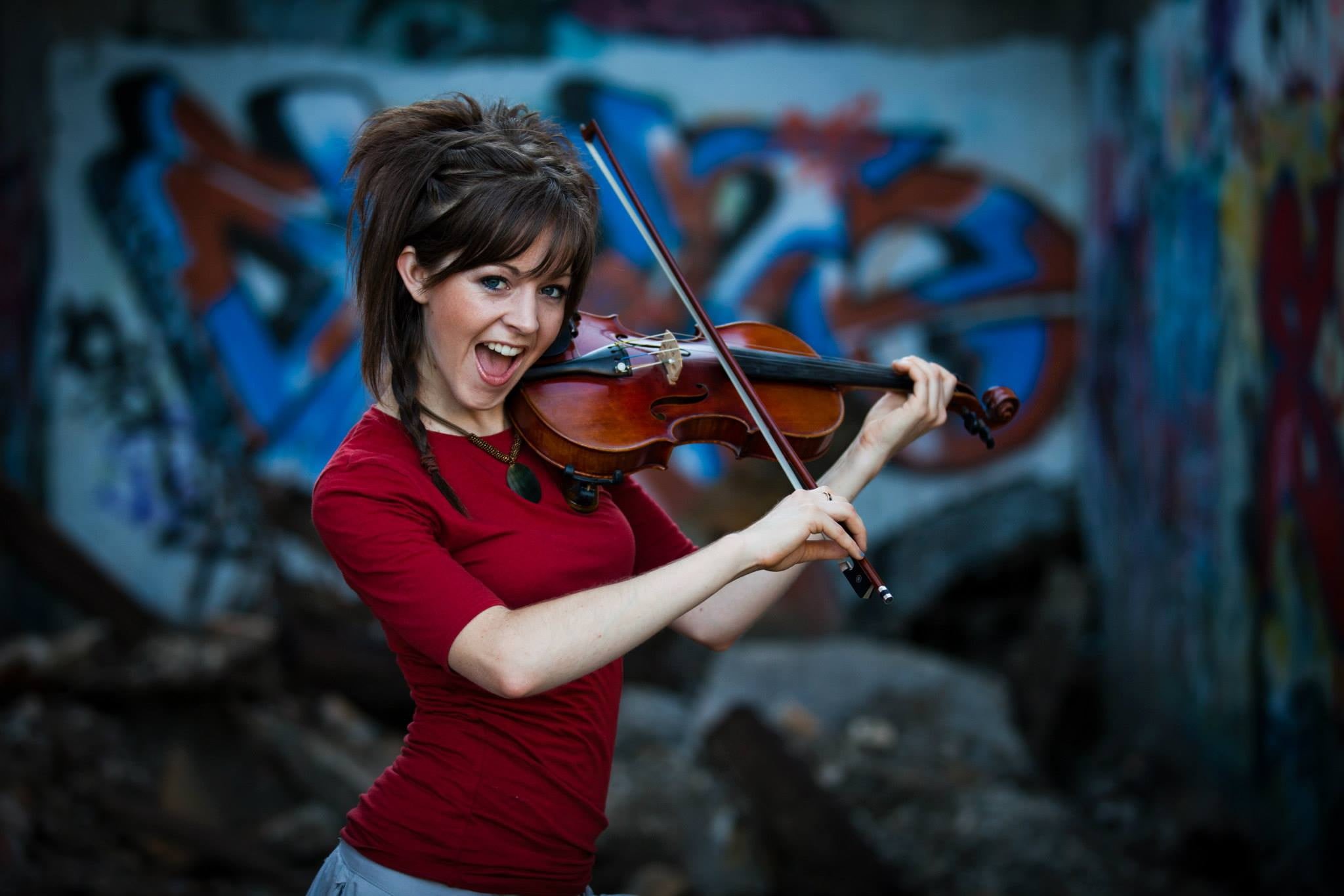 artist, violin, one person, string instrument, smiling, violinist, 1080P, skill, young adult, Lindsey Stirling, music, musical instrument, playing, emotion, HD Wallpaper