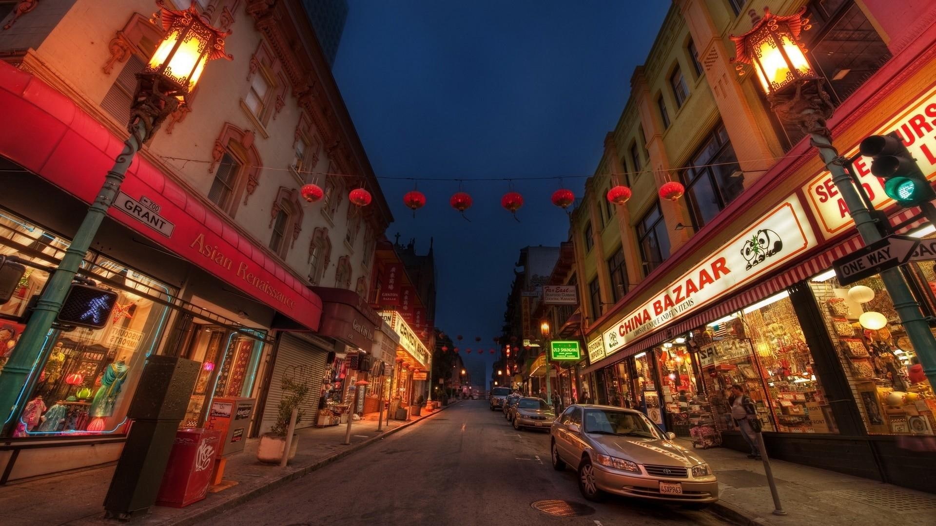 city, chinatown, york, nature and landscapes, street, night, lights, new, stores, 1080P, HD Wallpaper