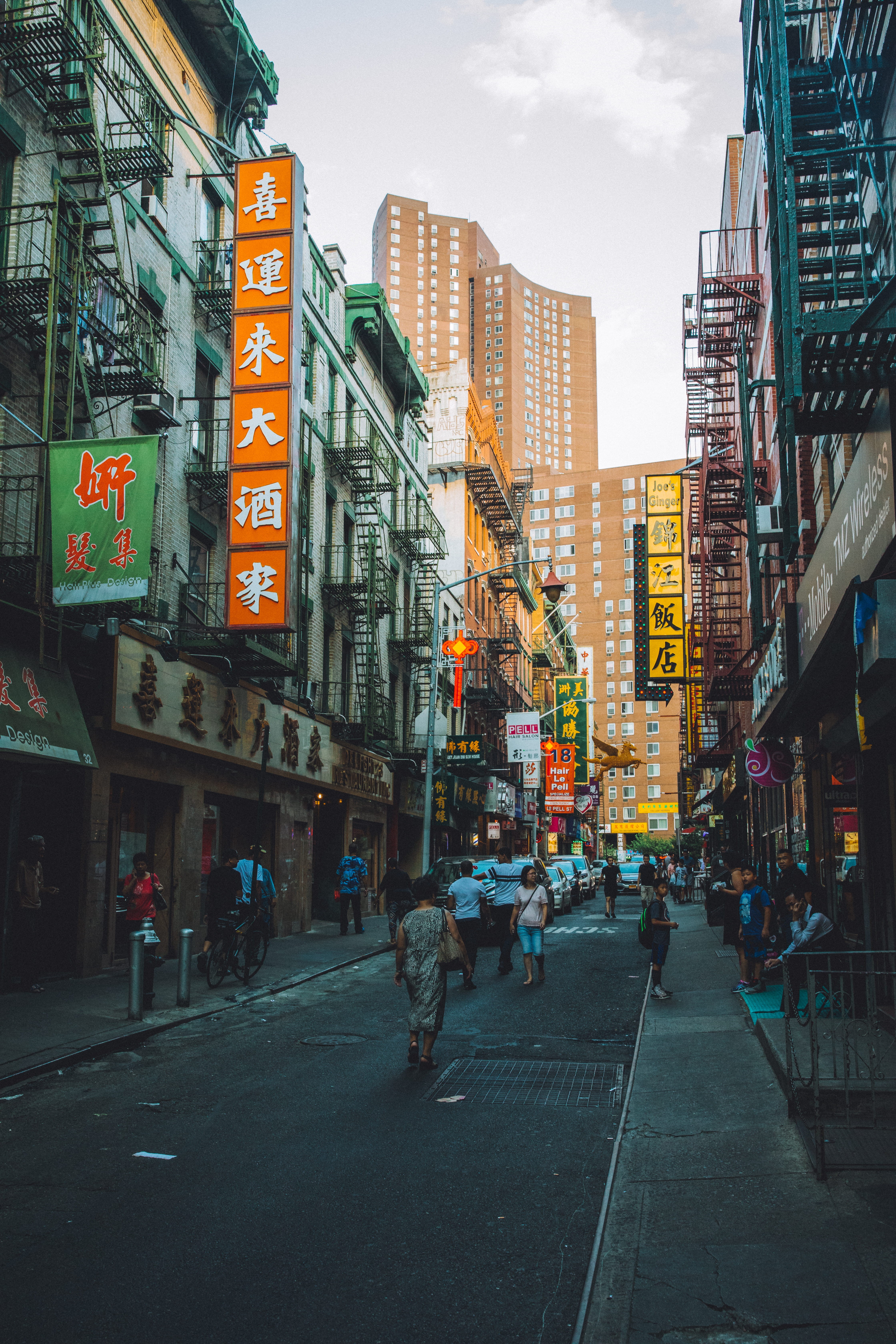 street, street photography, real people, text, background, signs, chinatown, built structure, outdoors, 5K, city street, nyc, hd, building exterior, advertisement, Phone HD Wallpaper