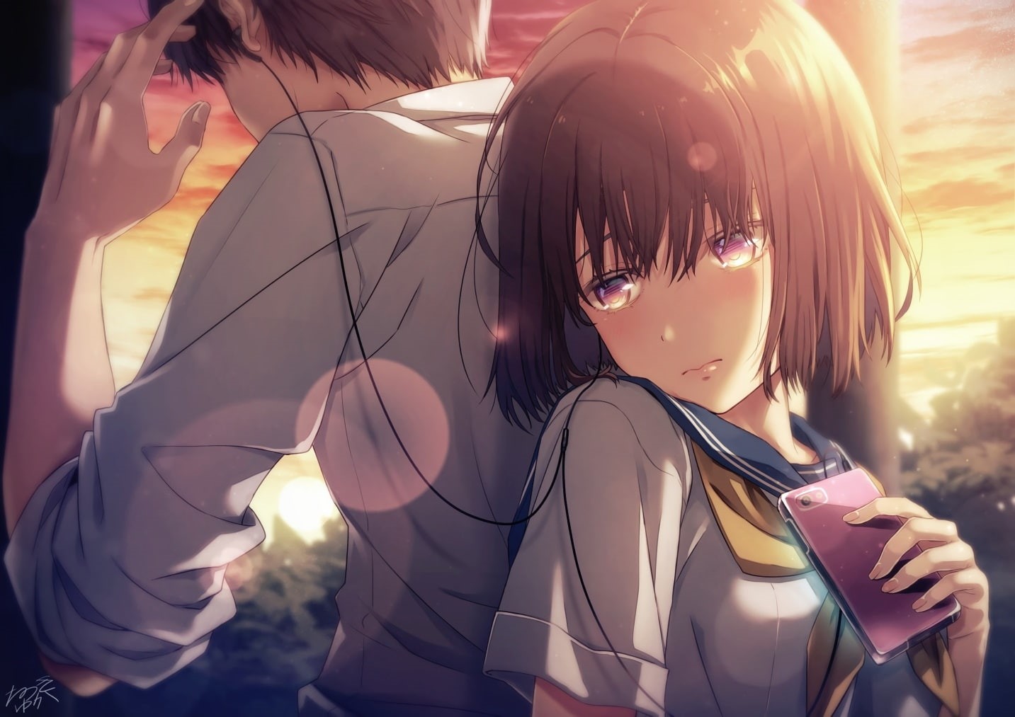 lifestyles, close-up, music, leisure activity, sunlight, real people, Anime, nature, outdoors, lens flare, young adult, women, headshot, school romance, HD Wallpaper