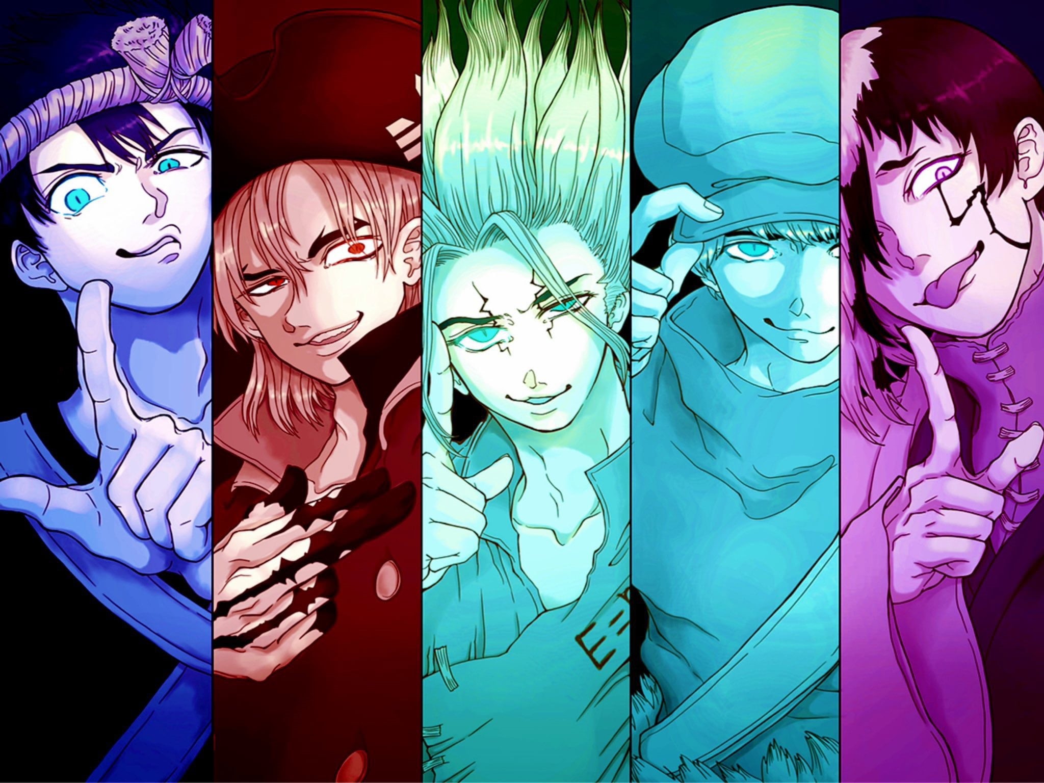 Nanami Ryusui, Dr. Stone, 1080P, Anime, Senku Ishigami, Gen Asagiri, Ukyo Saionji, Chrome (Dr. Stone), HD Wallpaper