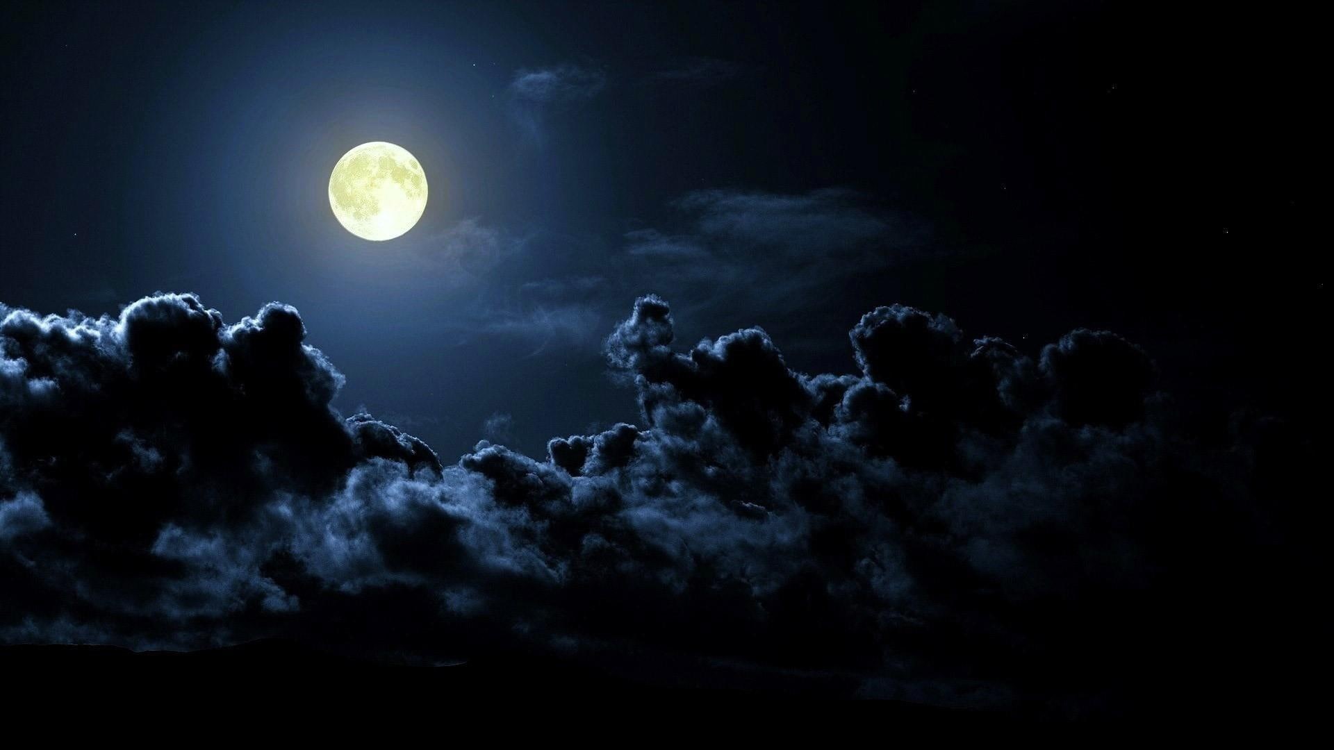 full moon, clouds, dark, moon, space, 1080P, night, HD Wallpaper