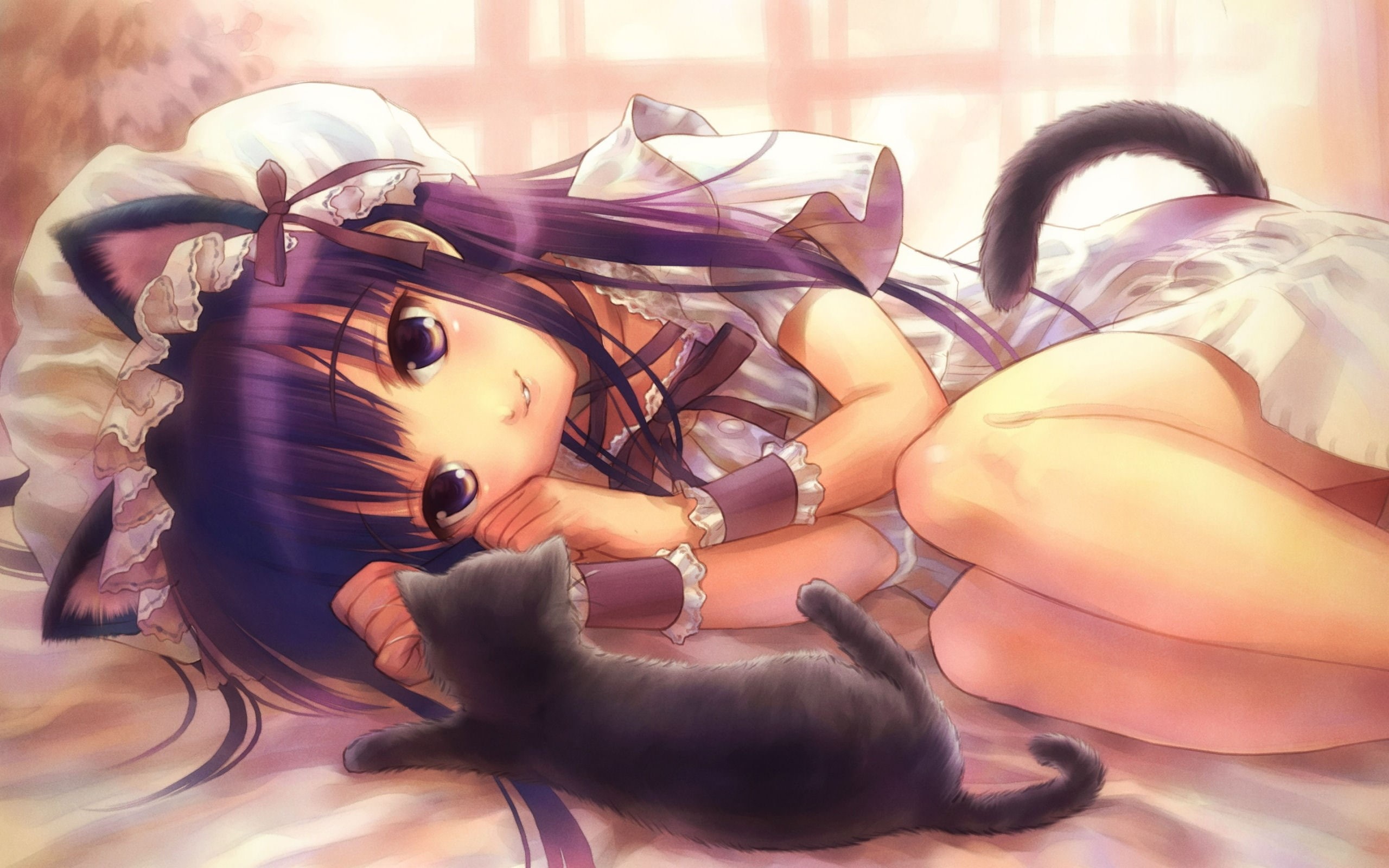 hd, hazuki, ears, animal ears, tsukuyomi, animal, phase, art, x, nekomimi, animals, 2K, cats, moon, HD Wallpaper