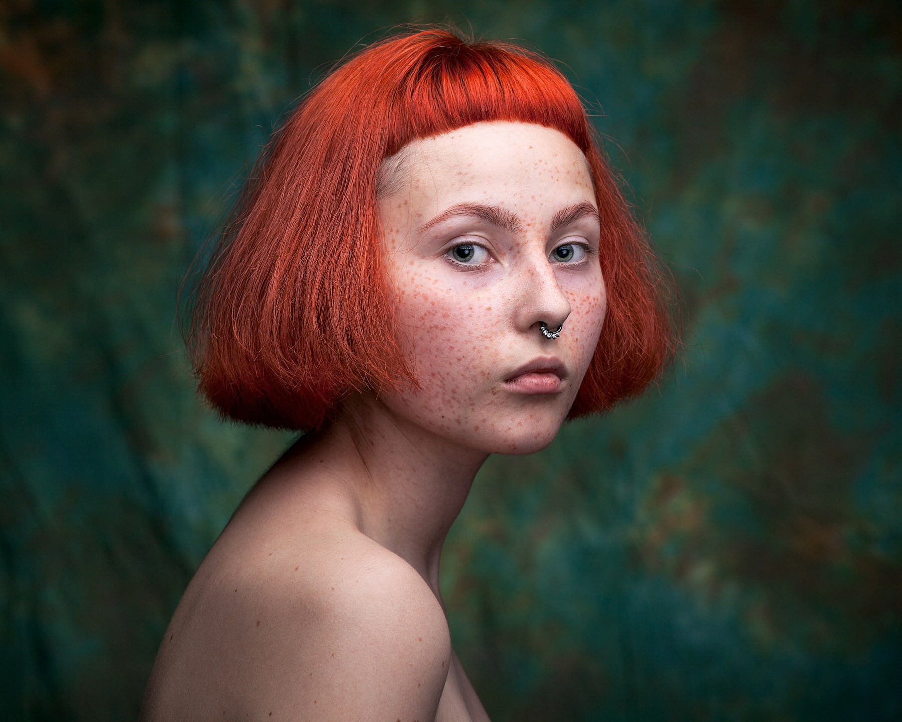 headshot, women, one person, nose ring, real people, pierced septum, beautiful woman, young women, dyed hair, hairstyle, beauty, contemplation, adult, redhead, HD Wallpaper