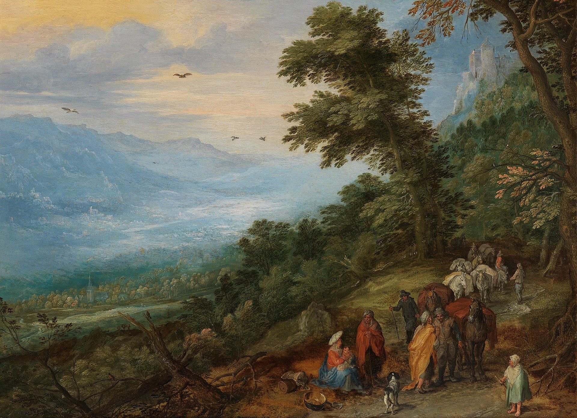 Jan Brueghel the elder, picture, Gypsy camp in the Woods, 1080P, landscape, HD Wallpaper