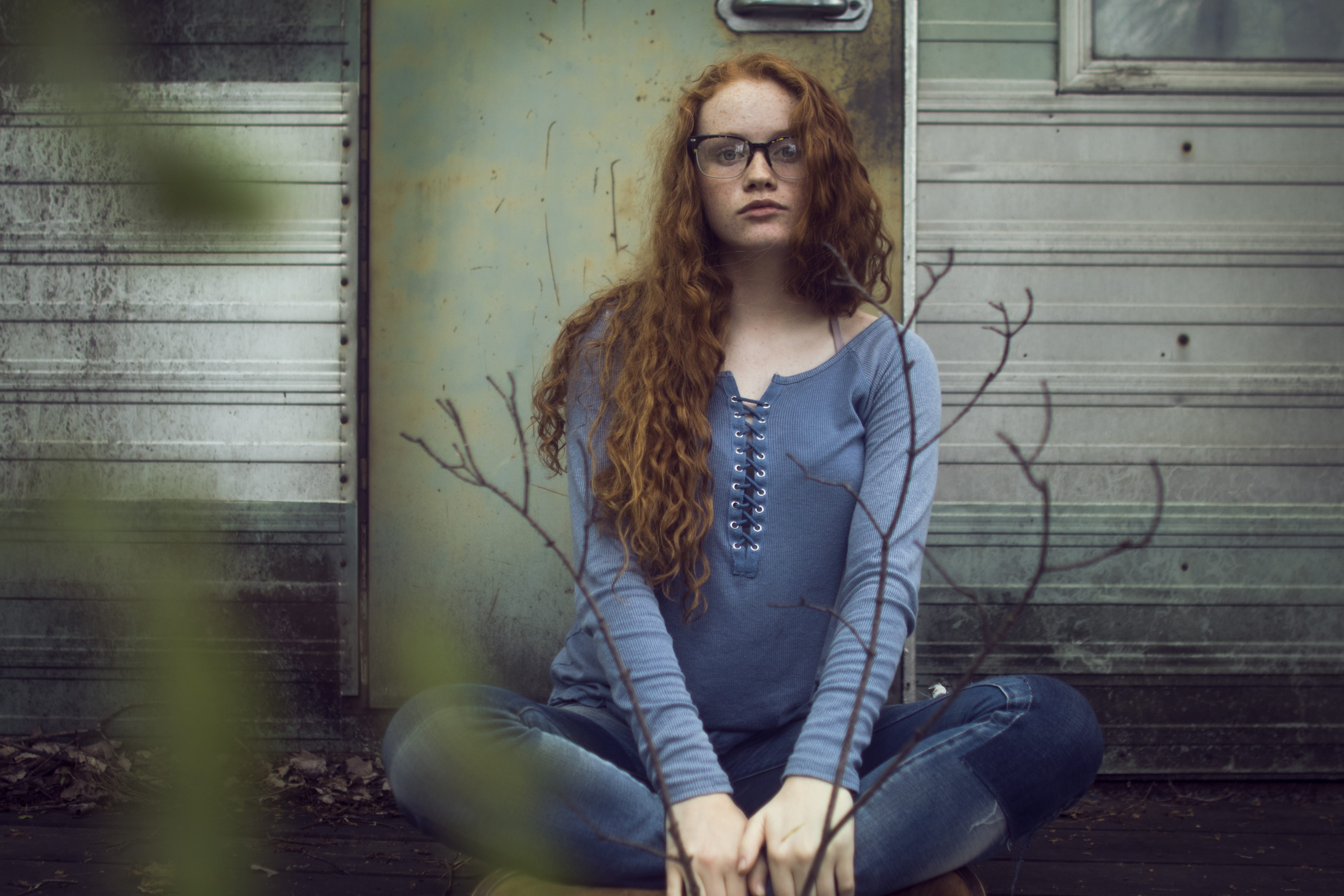 glass, ginger, casual clothing, woman, hair, moody, sweater, women, gray, lifestyles, one person, wearing, contemplation, beautiful woman, 5K, hipster, HD Wallpaper