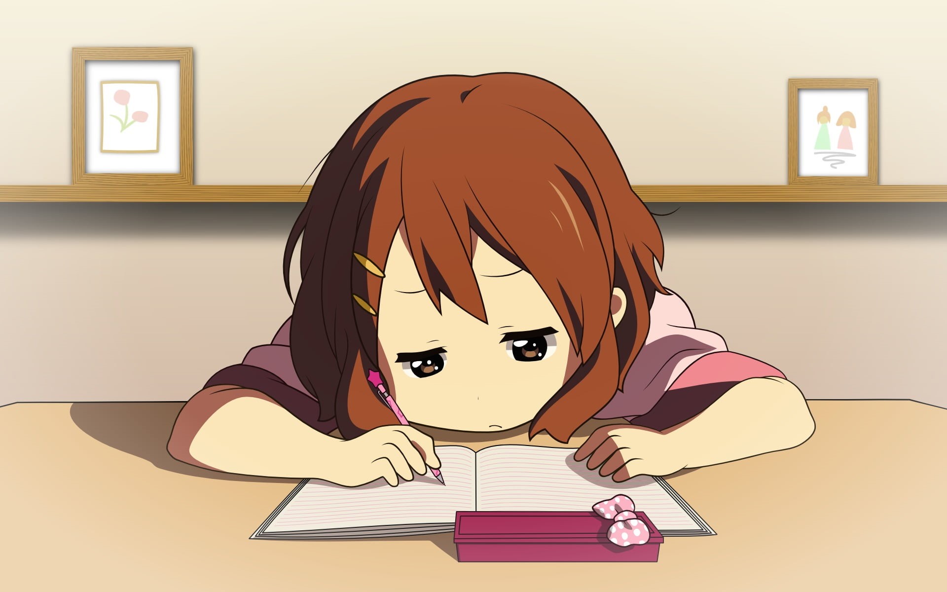 picture frame, creativity, anime girls, mask, portrait, frame, sadness, women, 1080P, K-ON!, art and craft, depression - sadness, real people, disguise, HD Wallpaper