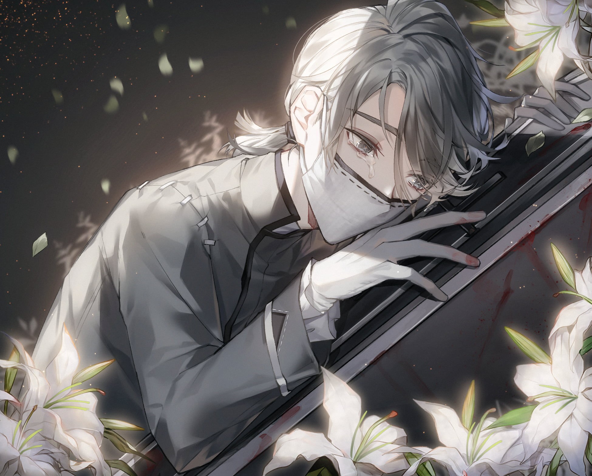1080P, Identity V, Aesop Carl, tears, coffins, blood, gloves, mask, Male, flowers, HD Wallpaper