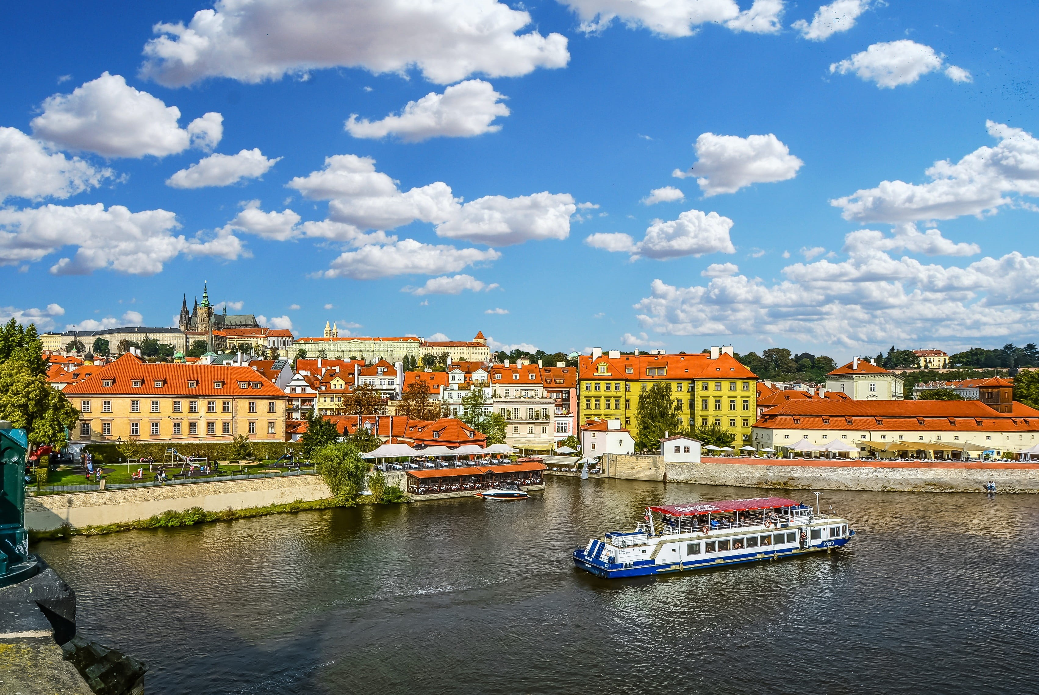 craft, no people, tour, czech, castle, transportation, outdoors, river, cloud - sky, charles, travel destinations, old, medieval, bohemia, boat, passenger craft, HD Wallpaper