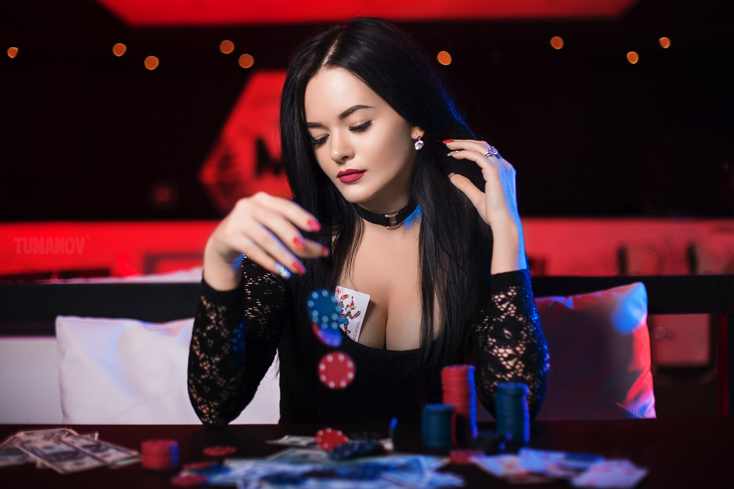young adult, money, red lipstick, hair, holding, light, portrait, hairstyle, real people, lifestyles, fashion, beautiful woman, one person, table, red nails, HD Wallpaper
