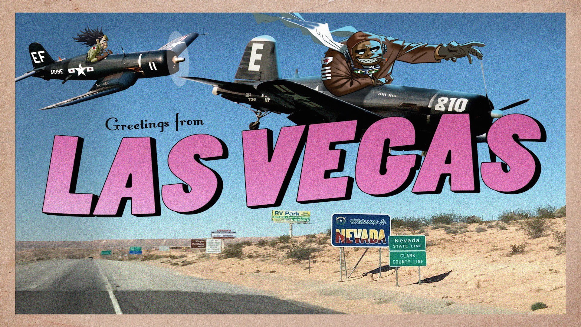road, land, Las Vegas, built structure, creativity, art and craft, graffiti, day, text, 1080P, 2-D, no people, nature, Jamie Hewlett, representation, Russel Hobbs, HD Wallpaper