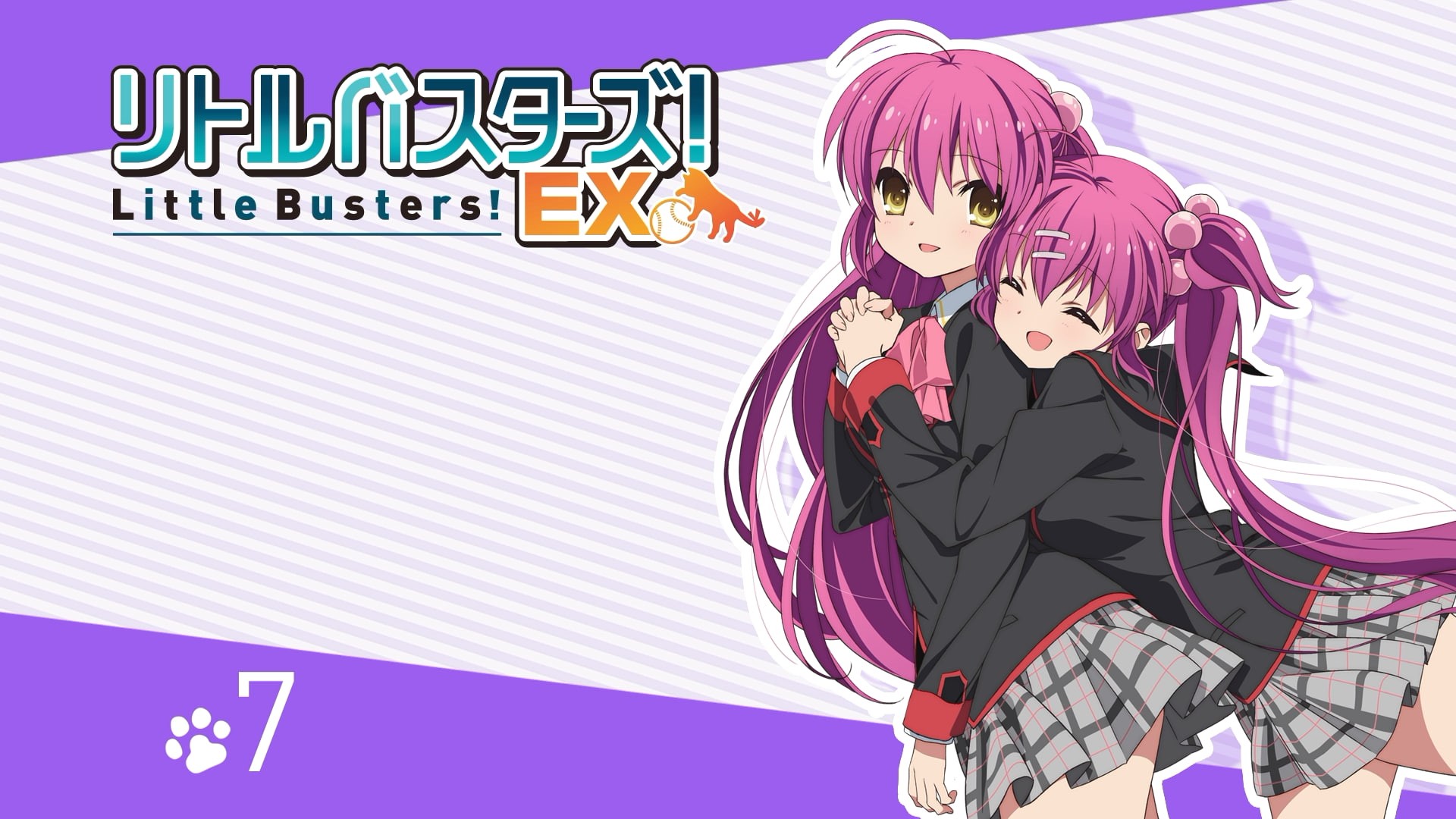 Saigusa Haruka, purple, Little Busters!, arts culture and entertainment, adult, sign, 1080P, anime girls, Futaki Kanata, finance, people, business, blue, HD Wallpaper