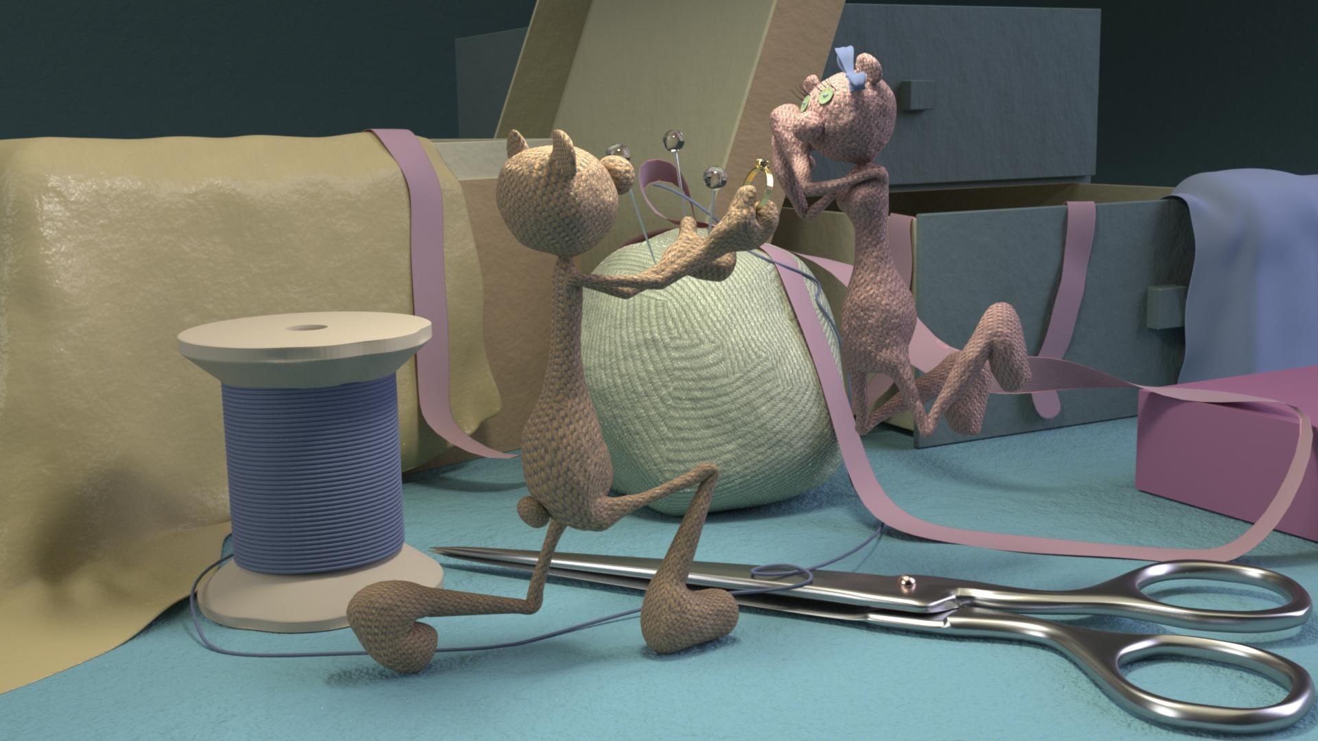 1080P, animals, proposal marriage, rag bear, 3d model, blender, lurender, rag, bears, HD Wallpaper