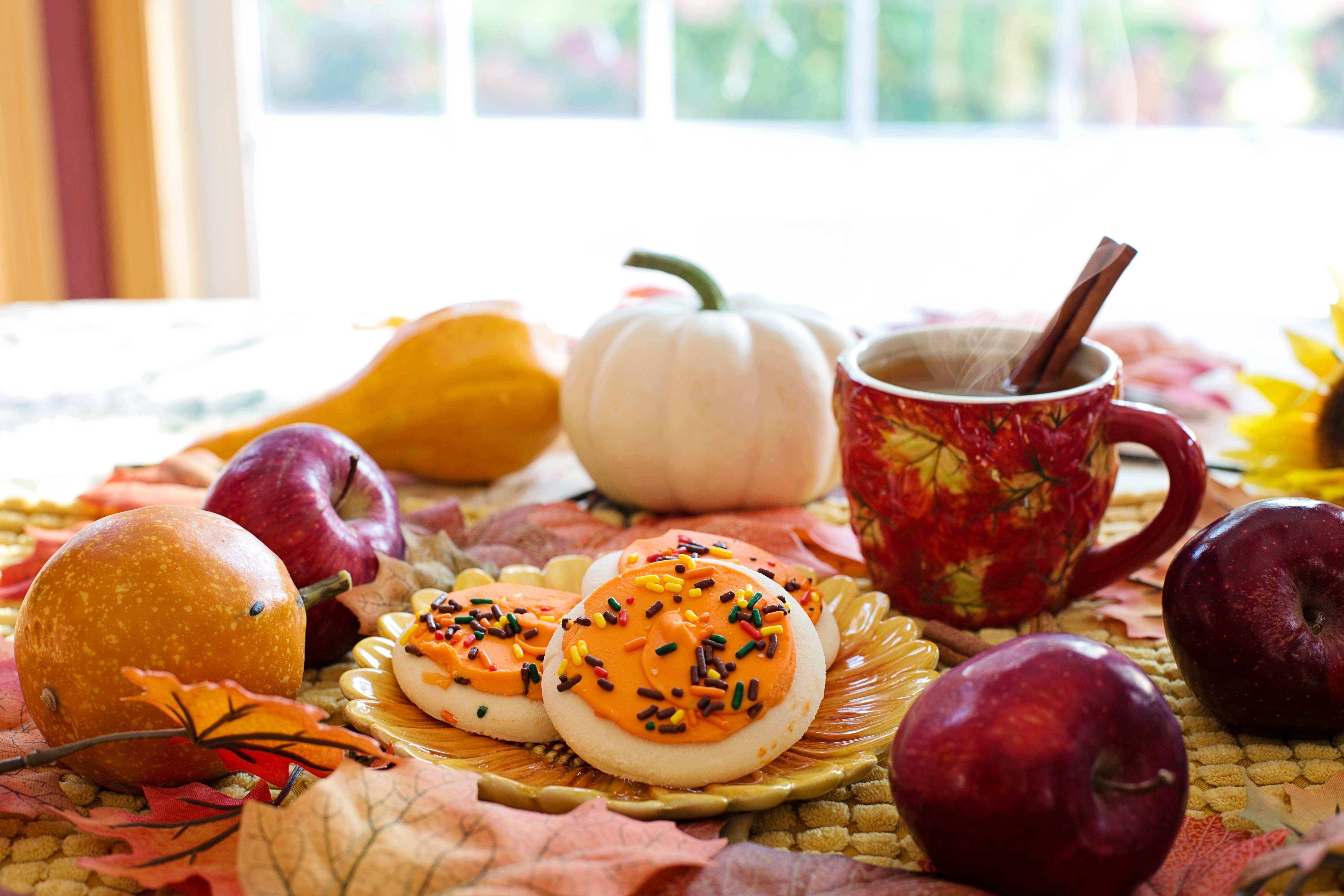 autumn, food, day, variation, pumpkin, wellbeing, food and drink, no people, bowl, fall, apple cider, focus on foreground, cookies, still life, table, onion, HD Wallpaper