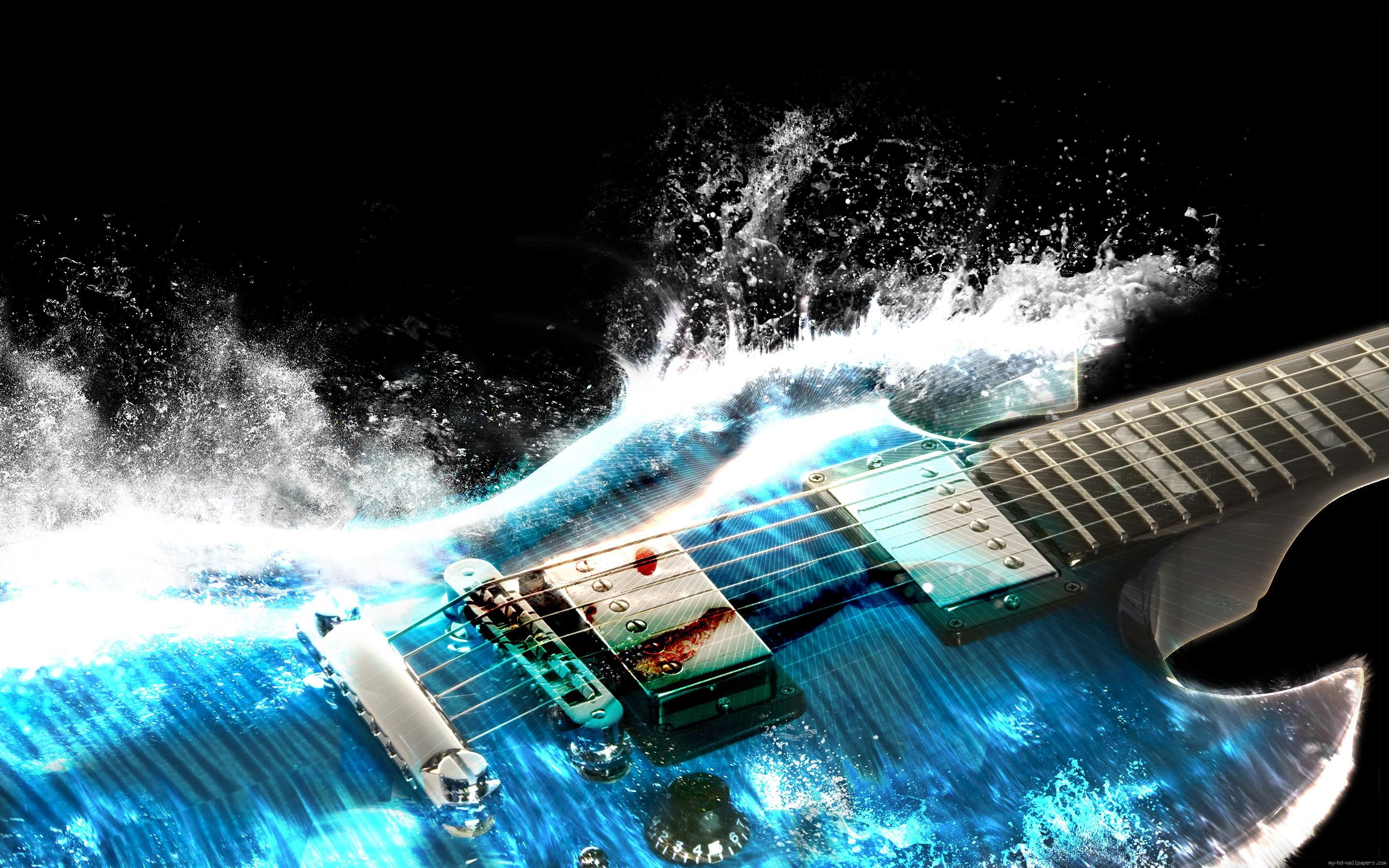 music, electric, water, graphic, guitar, blue, 2K, HD Wallpaper
