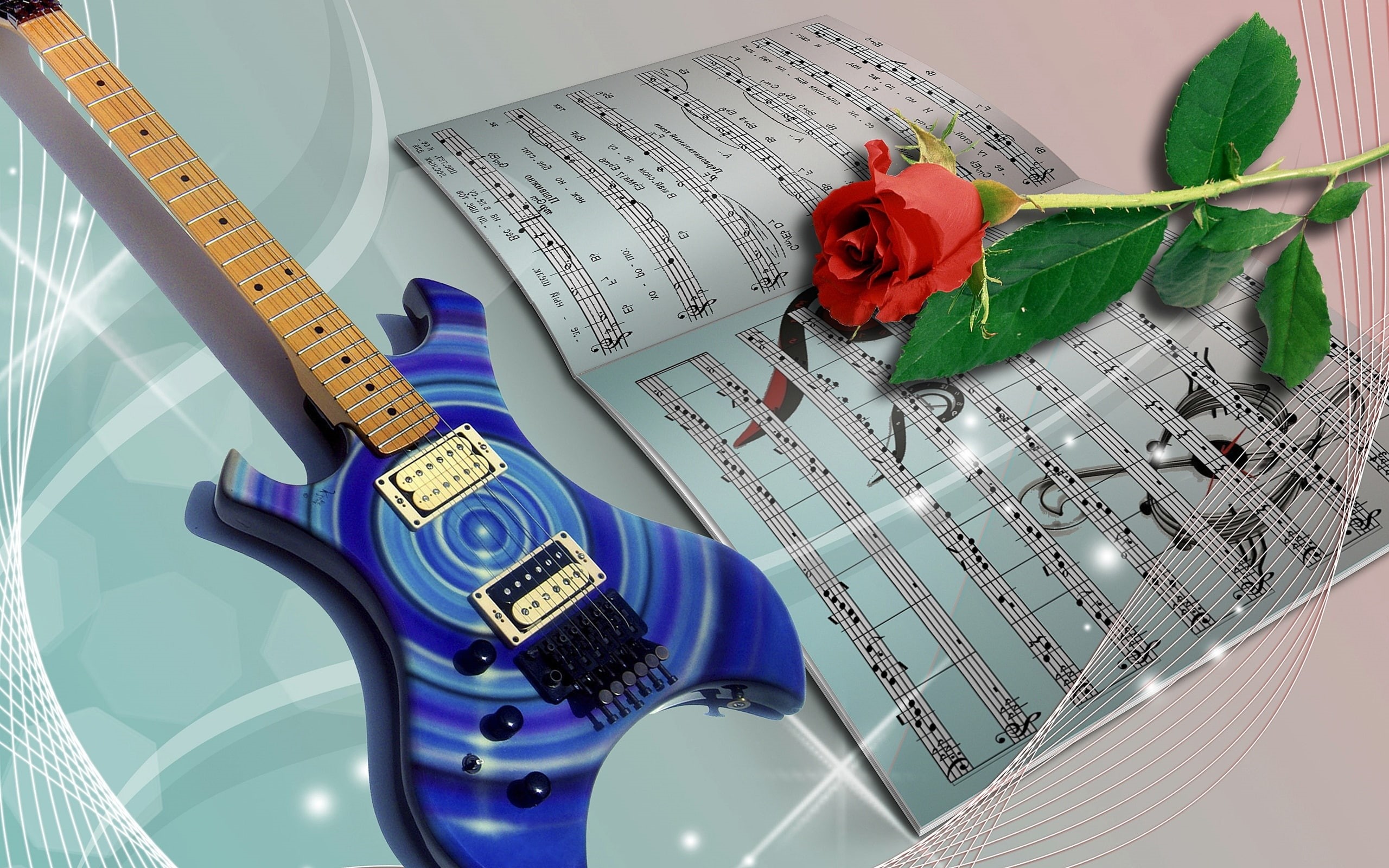 2K, electric, brown, blue, hd, guitar, music, HD Wallpaper