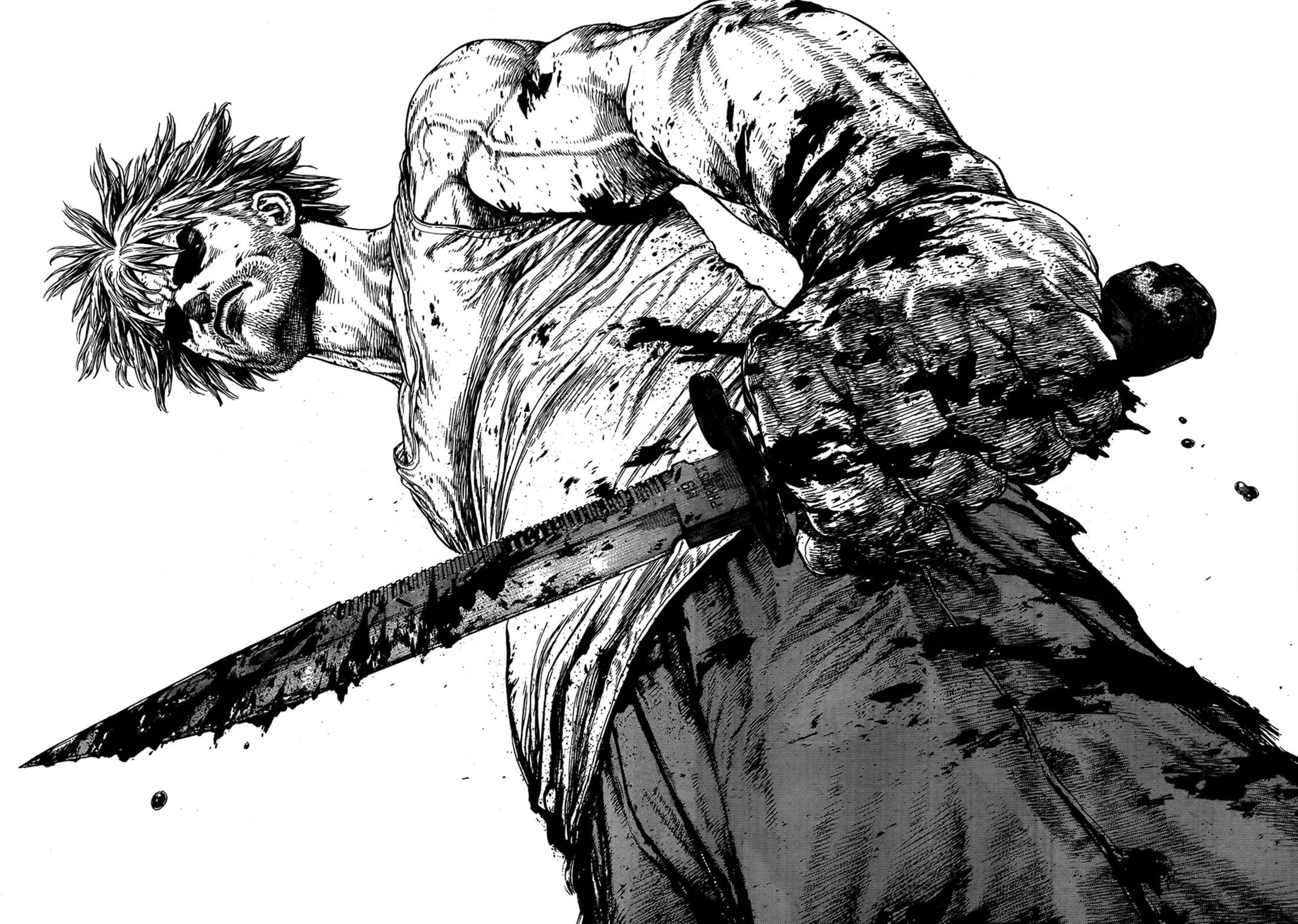 ken kitano, digital composite, black and white, plant, nature, plant part, low angle view, outdoors, manga, representation, knife, growth, pattern, day, HD Wallpaper