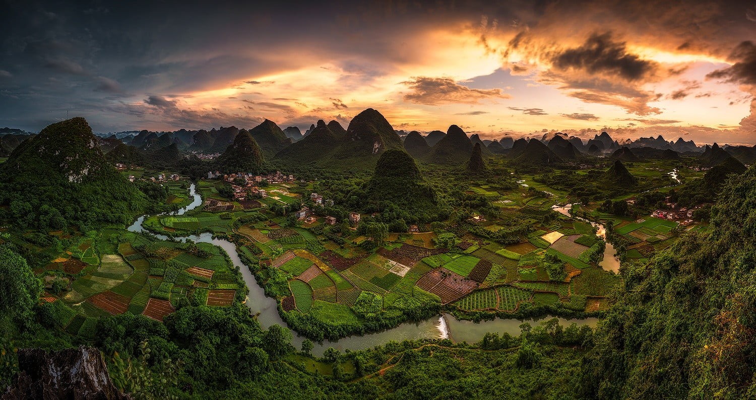 beauty in nature, agriculture, tranquility, Max Rive, mountains, field, plant, 720P, no people, river, landscape, rural scene, environment, scenics - nature, HD Wallpaper