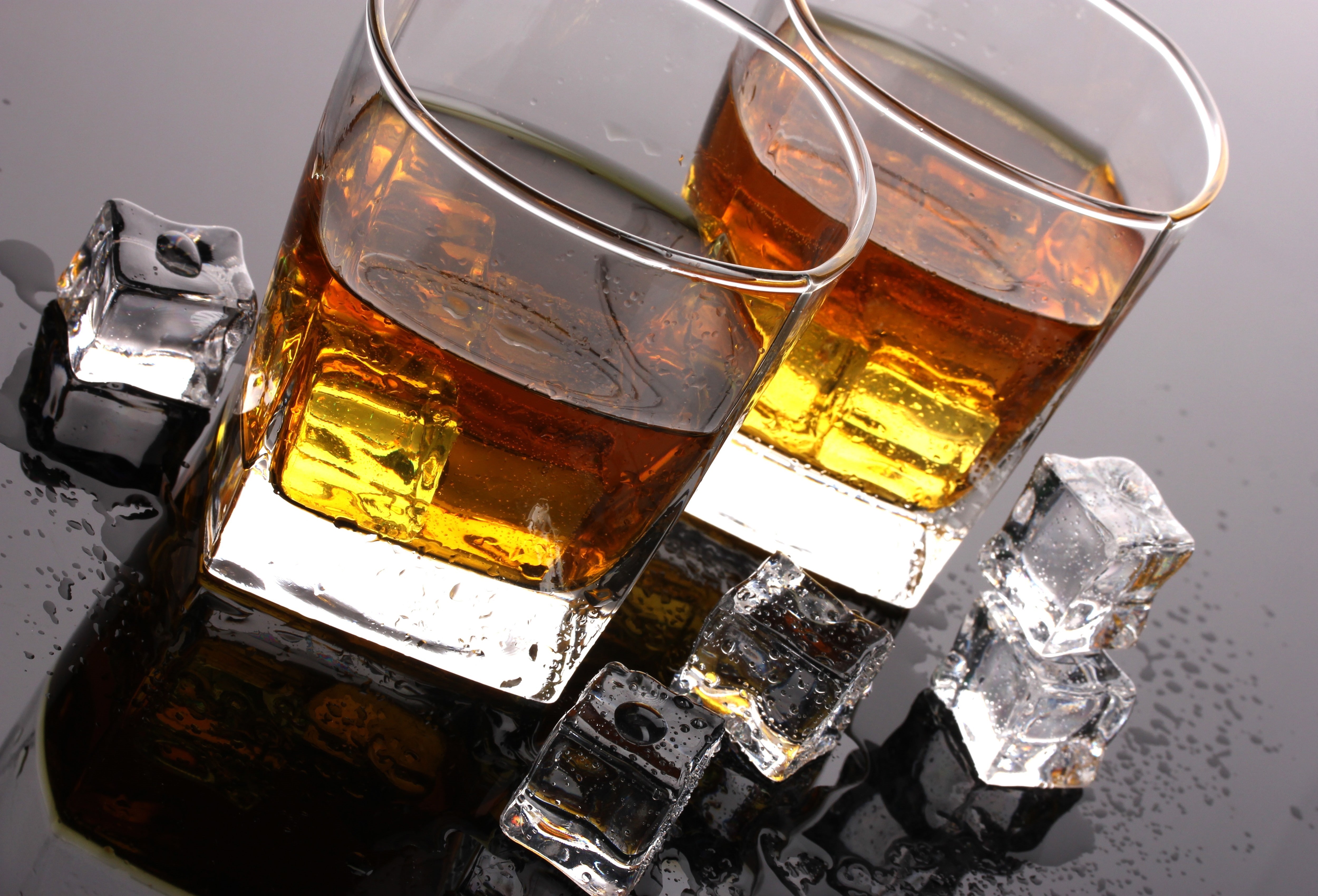 4K, whiskey, glass, ice cubes, HD Wallpaper