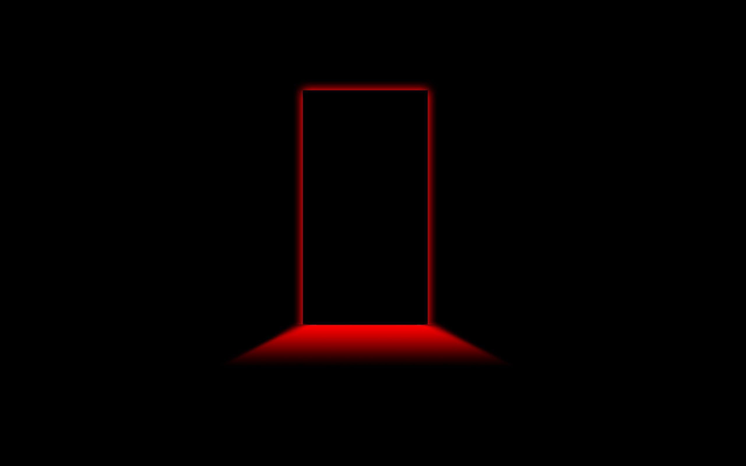 red, 2K, door, digital art, behind, black, 2560x1600, light, closed, HD Wallpaper