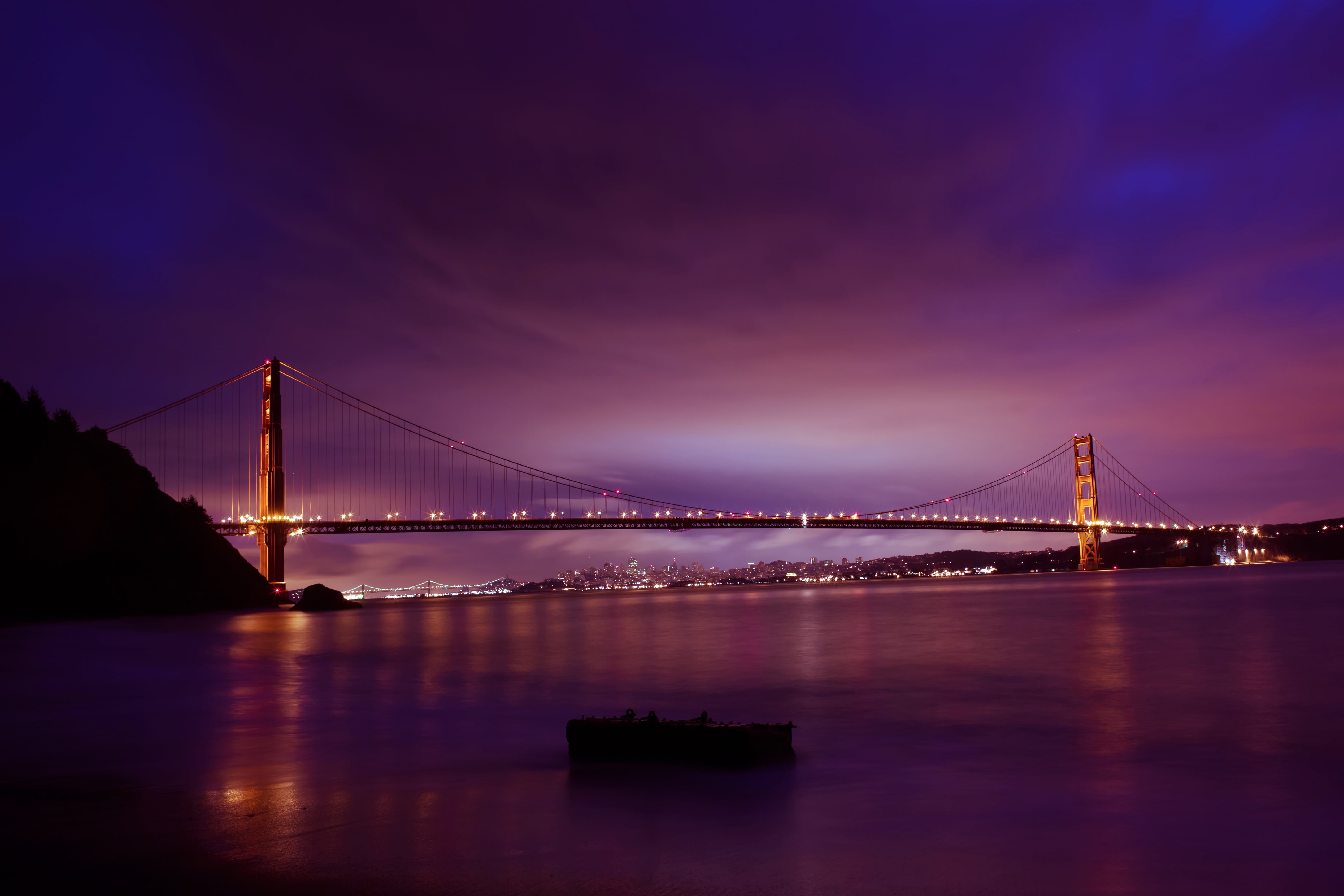 san, bridge - Man Made Structure, Golden Gate Bridge, Marin County, United States of America, night, California, Marin Headlands, night time, Kirby, suspension Bridge, HD Wallpaper
