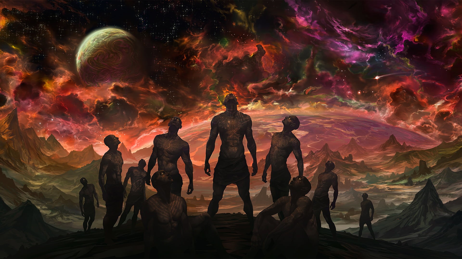 1080P, Group of Men, space, cosmic horror, Noah Bradley, HD Wallpaper