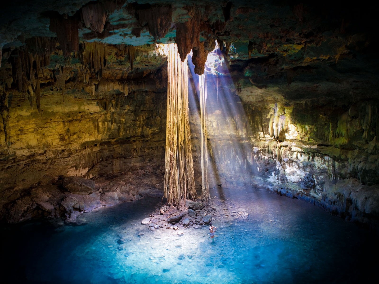 travel destinations, azure, mystery, eroded, cave, underground, young adult, stalagmite, nature, one person, hole, outdoors, rock, 720P, limestone, human limb, HD Wallpaper