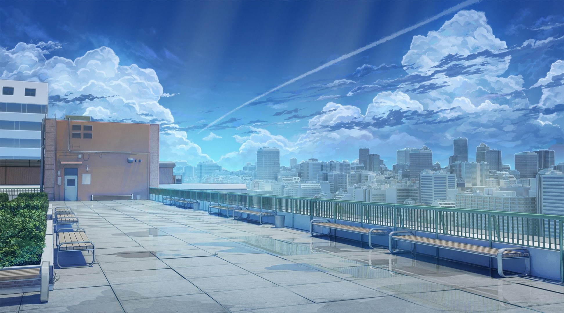1080P, the sky, roof, Love Money RocknRoll, The love of money is the Rock-n-Roll, bench, art, school, clouds, HD Wallpaper