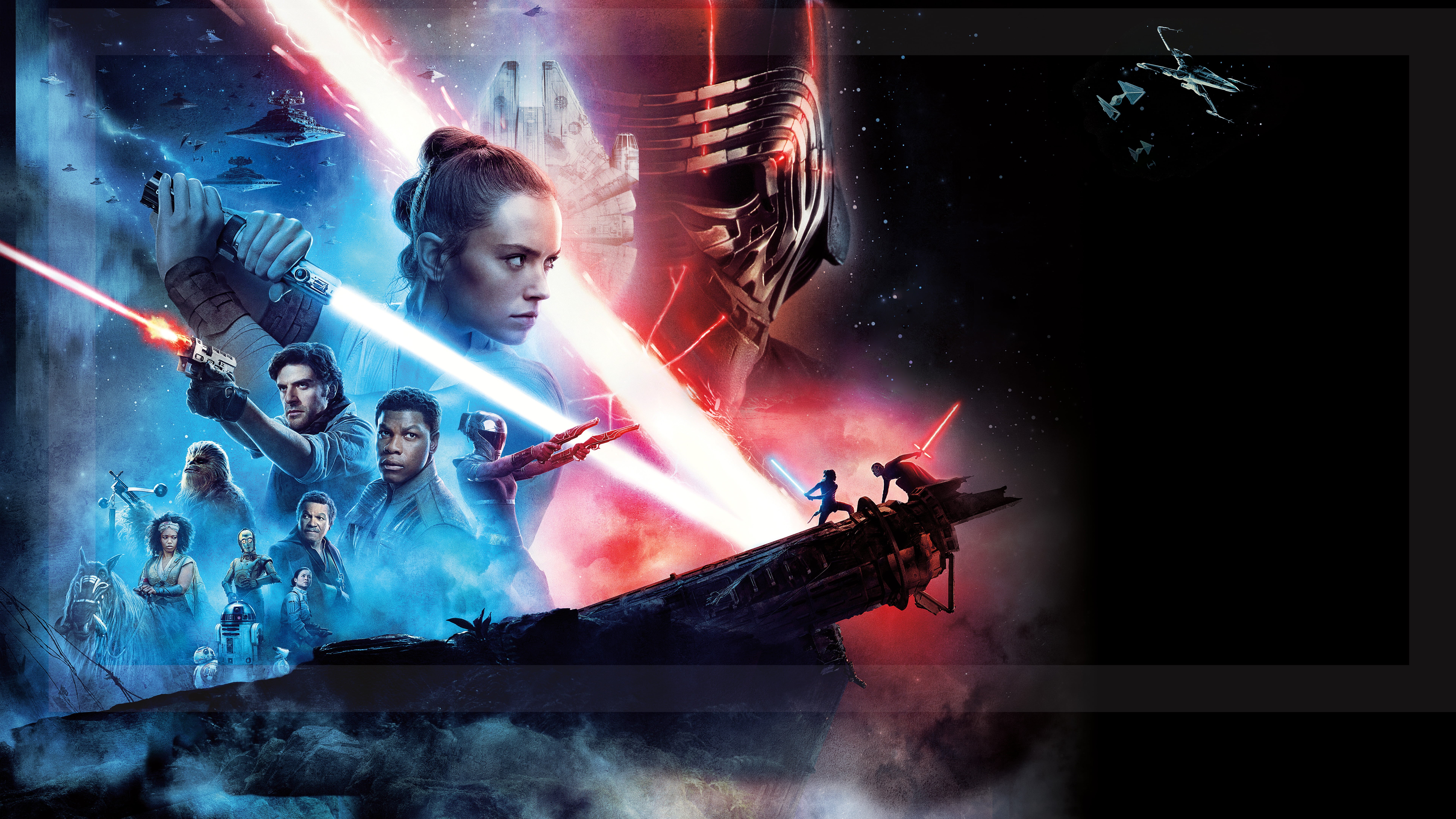 Kylo Ren, Star Wars: The Rise of Skywalker, Zorii Bliss, R2-D2, Finn (Star Wars), C-3PO, Poe Dameron, Star Wars, Rey (Star Wars), Lando Calrissian, Chewbacca, HD Wallpaper