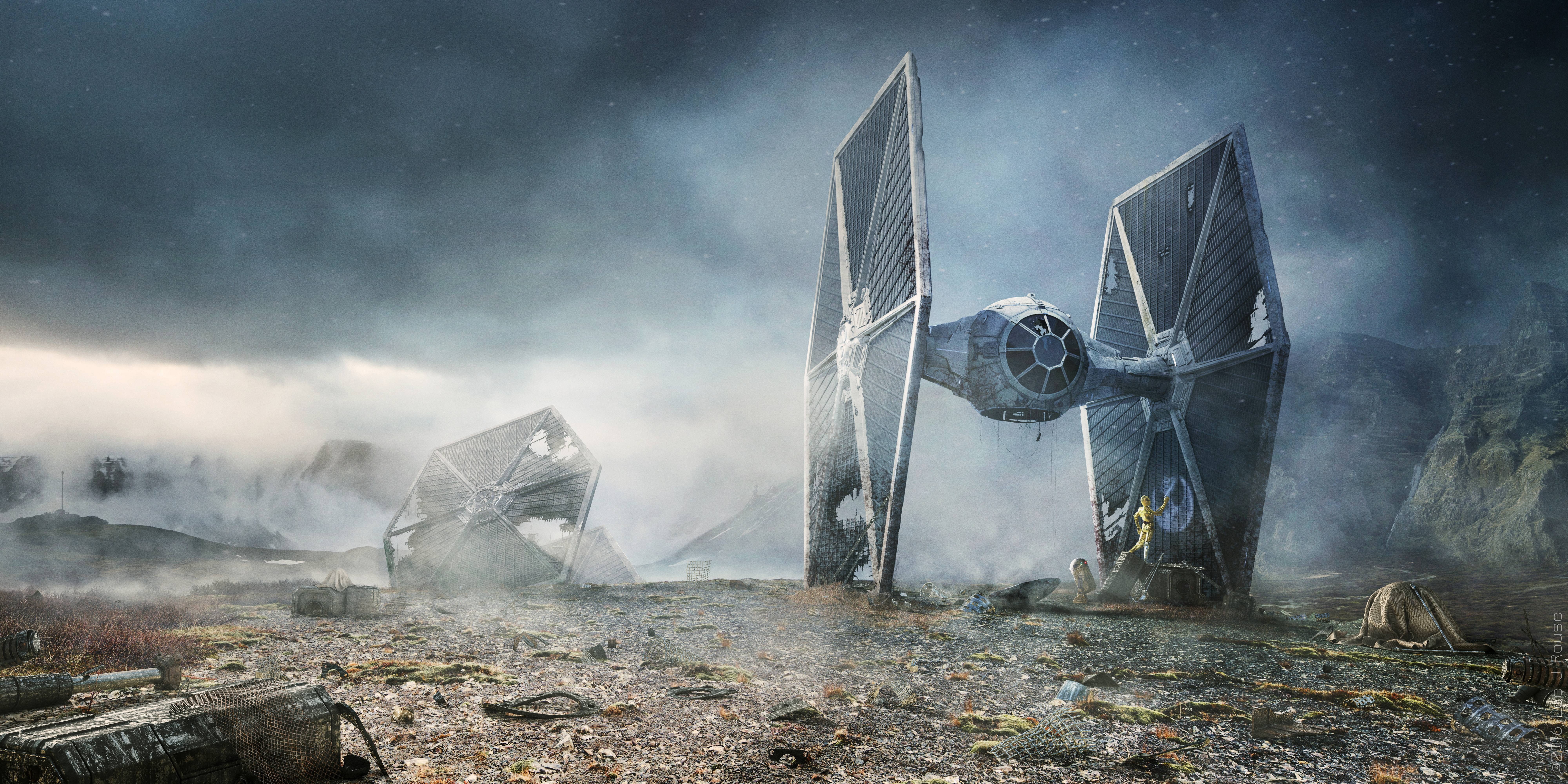 TIE Fighter, 8K, C-3PO, R2-D2, Star Wars, HD Wallpaper