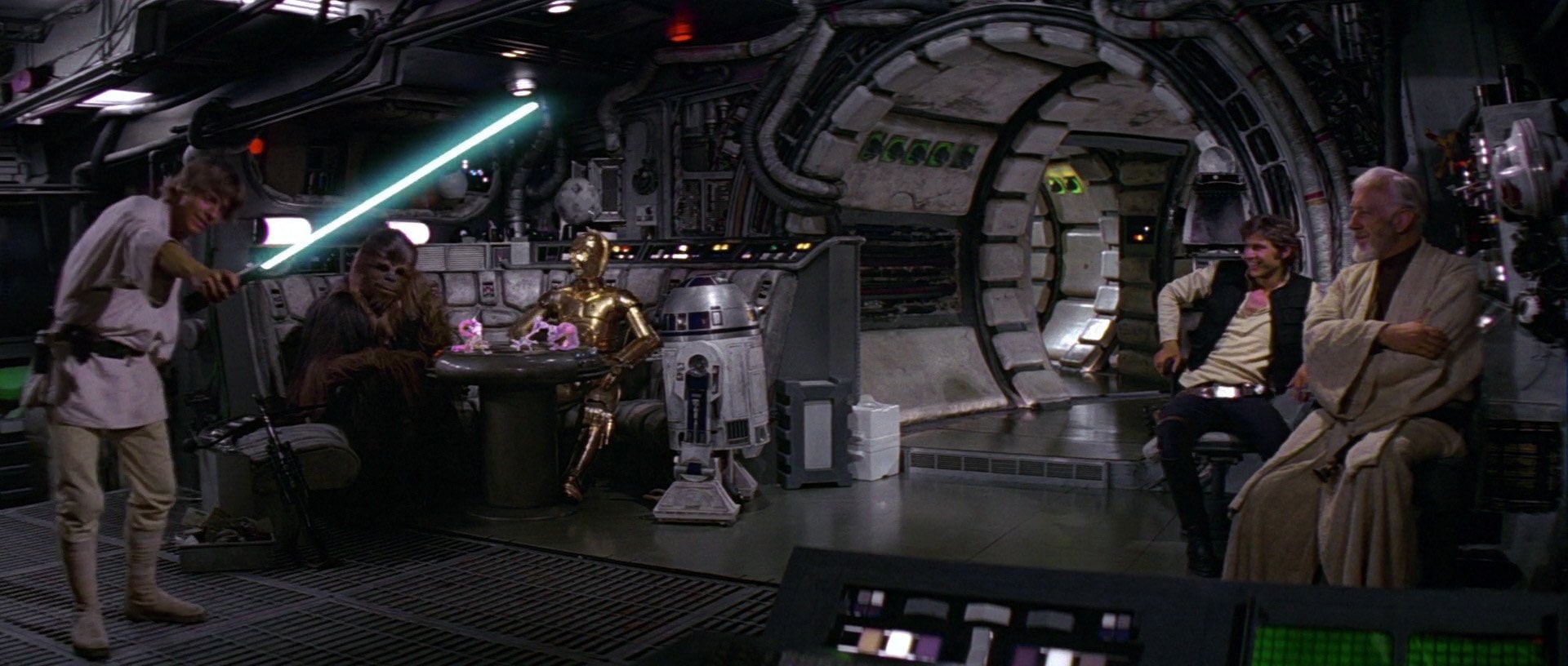 C-3PO, Han Solo, Star Wars, Millennium Falcon, A New Hope, lightsaber, R2-D2, 1080P, HD Wallpaper