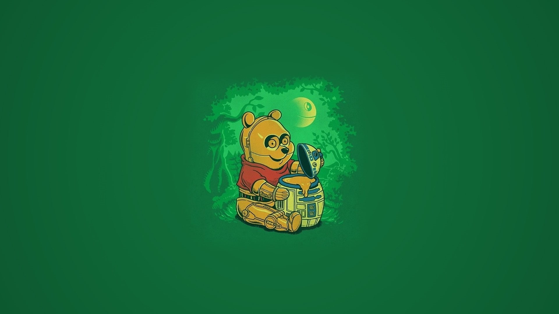 sci, D2, R2, cartoons, Wars, winnie, bear, the, Green, honey, 1080P, Star, 3PO, funny, C++, fi, pooh, HD Wallpaper