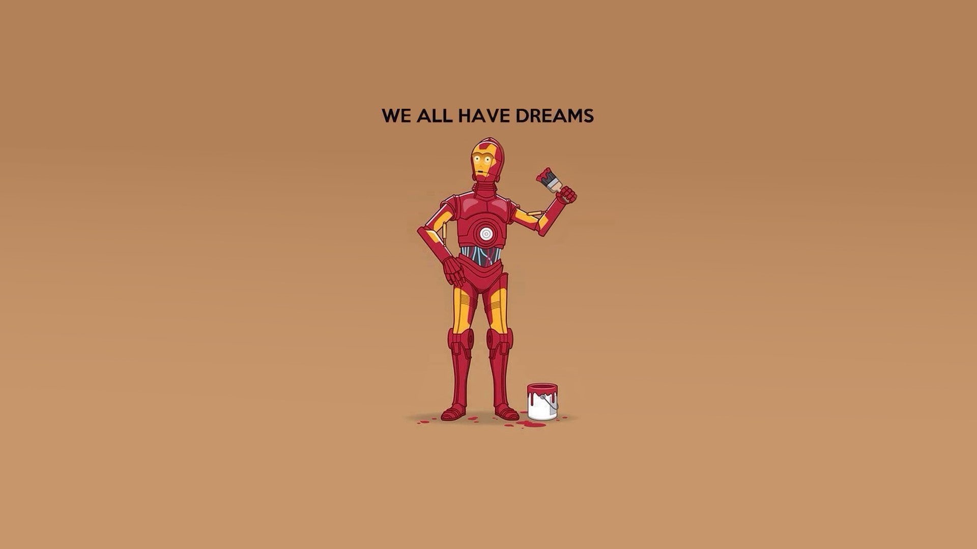 Iron Man, Star Wars, C-3PO, humor, 1080P, HD Wallpaper