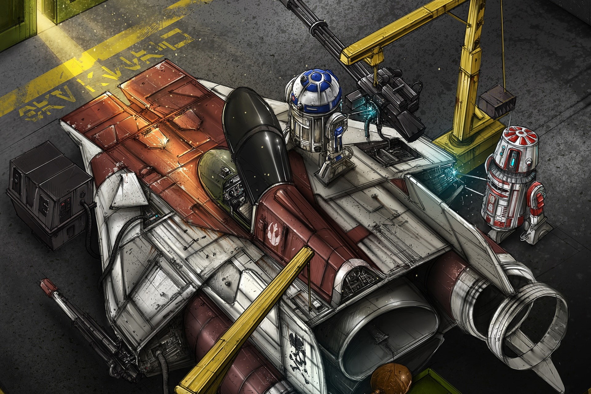 R2-D2, still life, no people, artwork, A-Wing, tool, metal industry, work tool, container, hand tool, 1080P, collection, indoors, table, variation, day, HD Wallpaper
