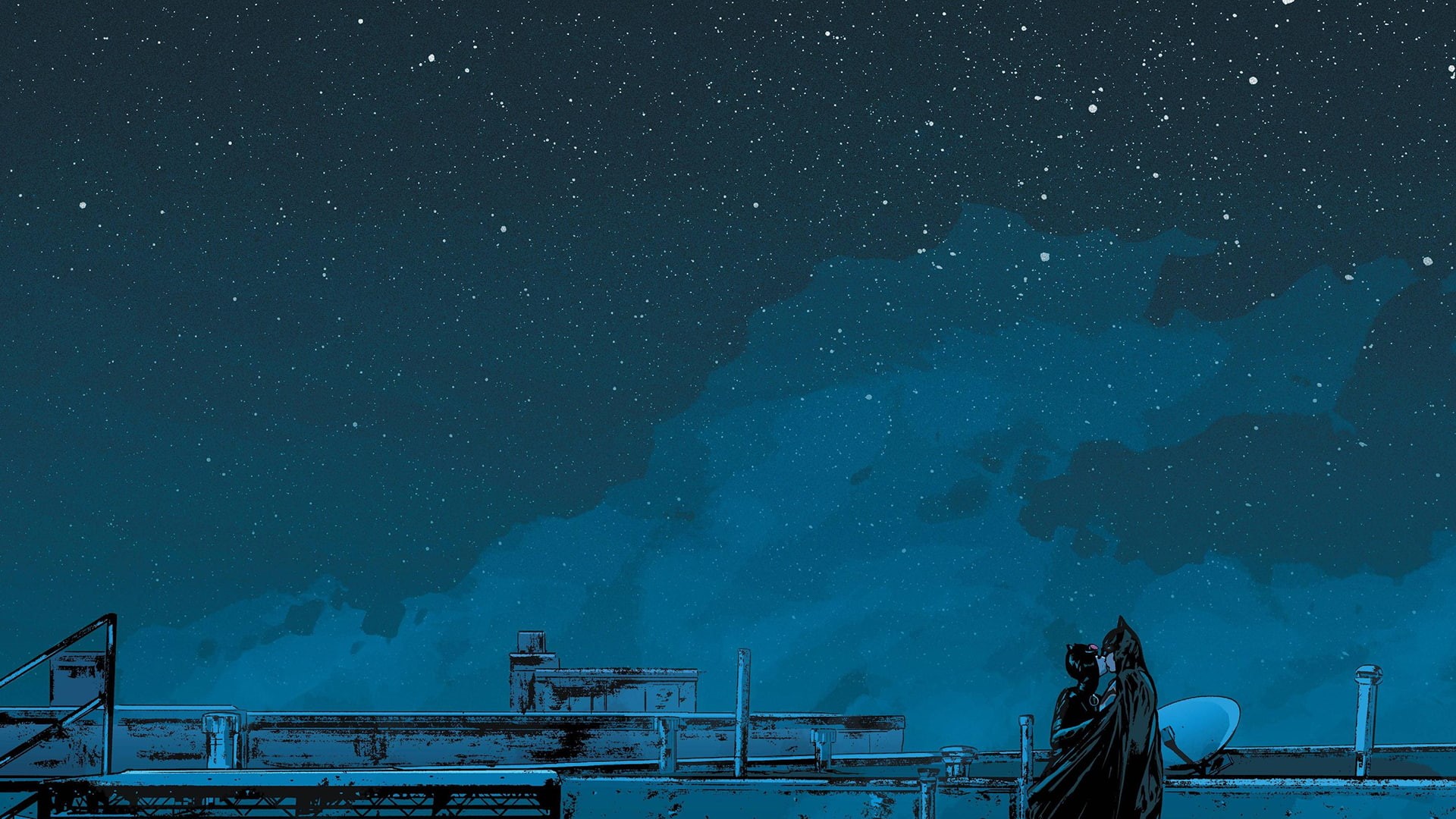 Mitch Gerads, night sky, Catwoman, Tom King, kissing, starry night, Batman, 1080P, HD Wallpaper