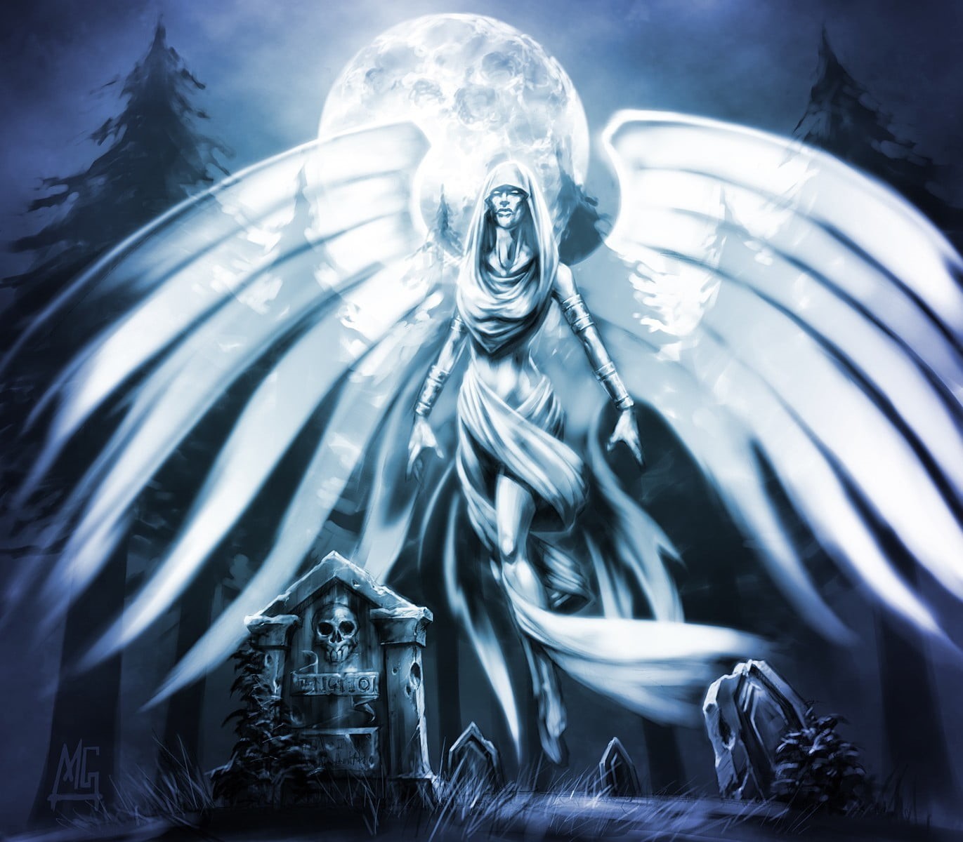 spirituality, blue, World of Warcraft: Wrath of the Lich King, close-up, 720P, fantasy art, sky, representation, Moon, black, craft, silver colored, graveyards, HD Wallpaper
