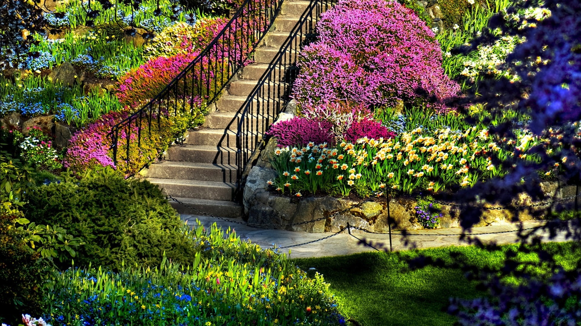 tourism, scenic, grass, plant, season, 1080P, outdoors, flower, garden, spring, travel, trees, house, landscape, yard, tree, rural, architecture, water, HD Wallpaper