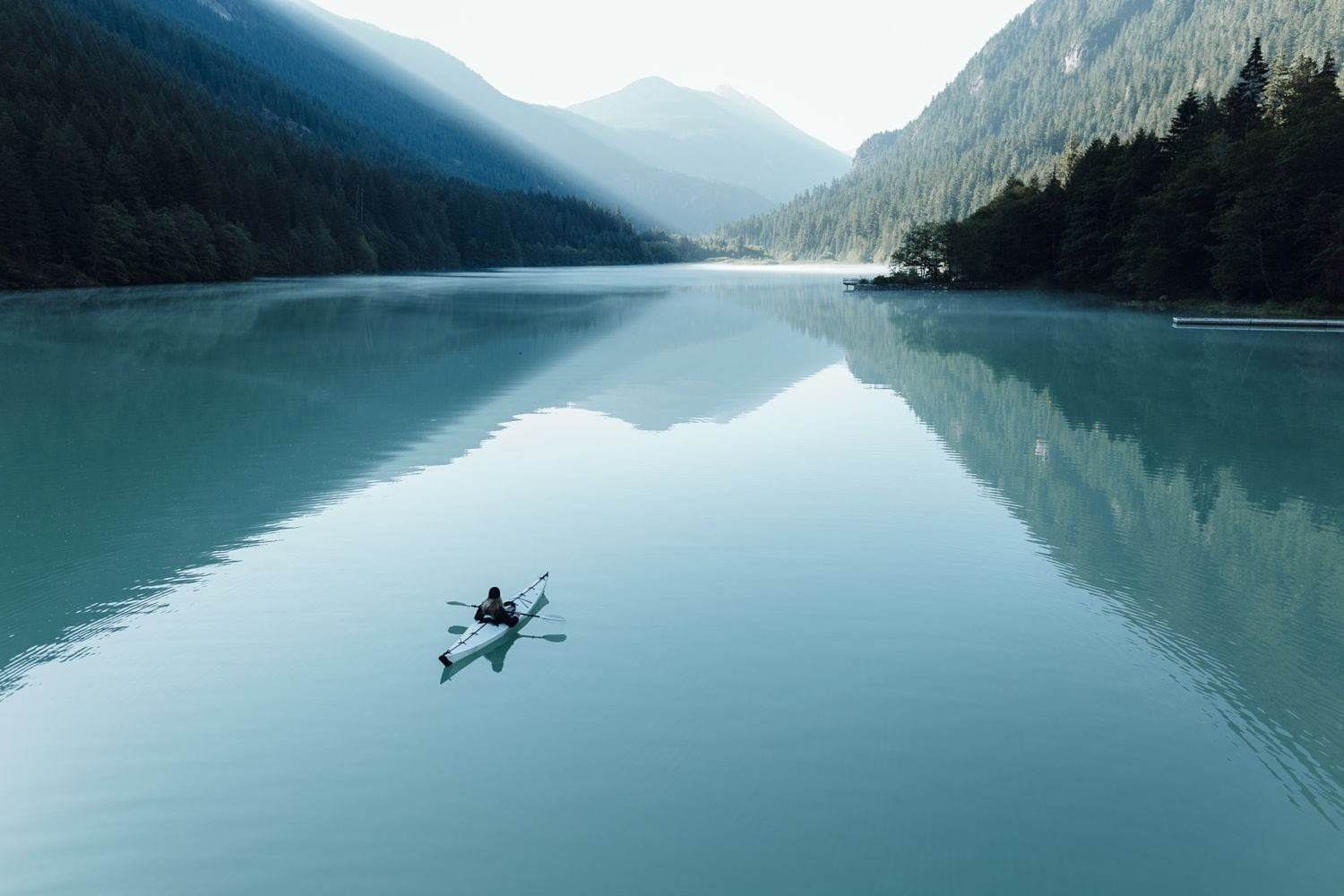 landscape, mountain, lake, waterfront, adventure, beauty in nature, reflection, tranquility, calm waters, forest, sport, 720P, nature, tranquil scene, HD Wallpaper