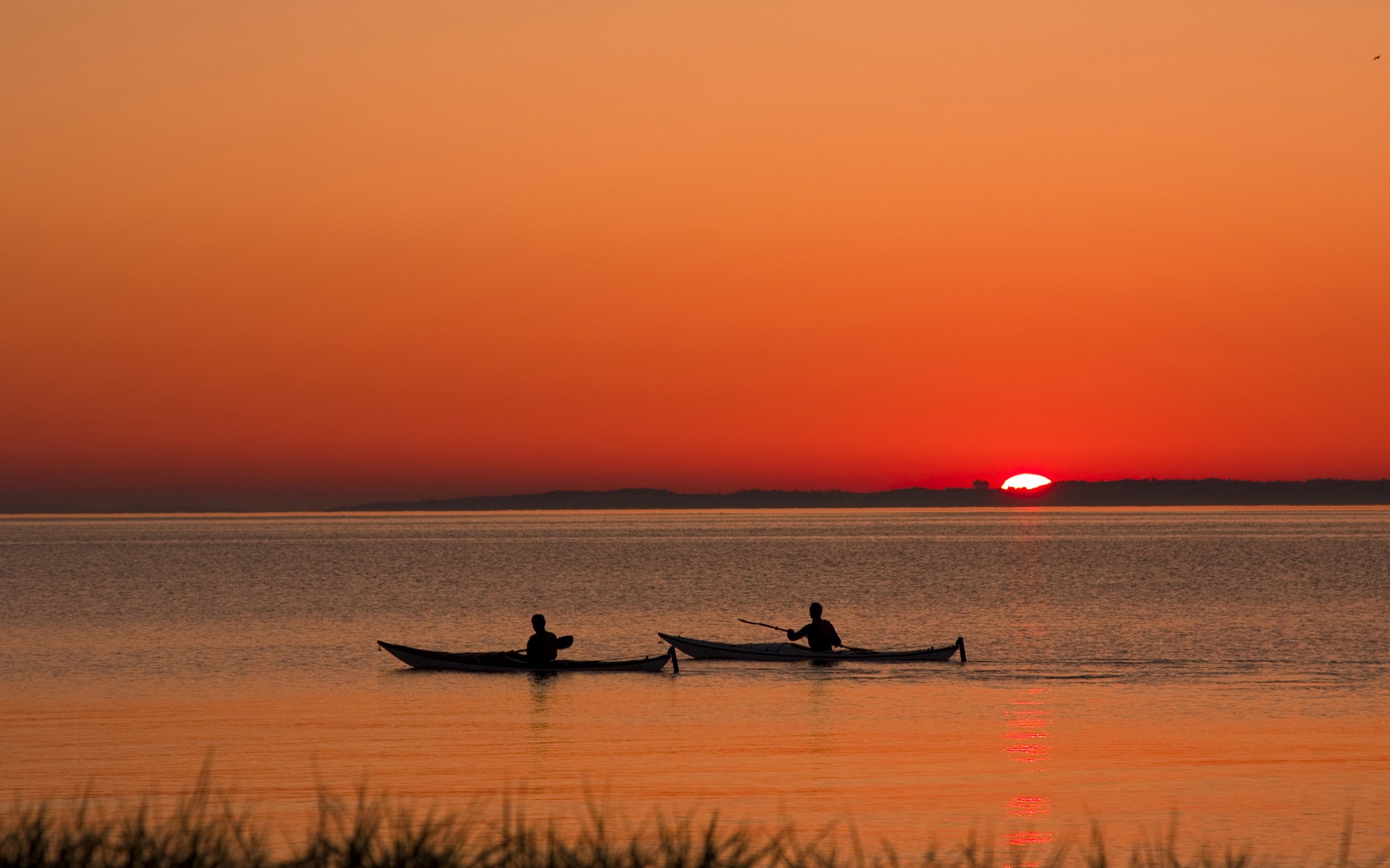 sunset, kayaks, 2K, HD Wallpaper