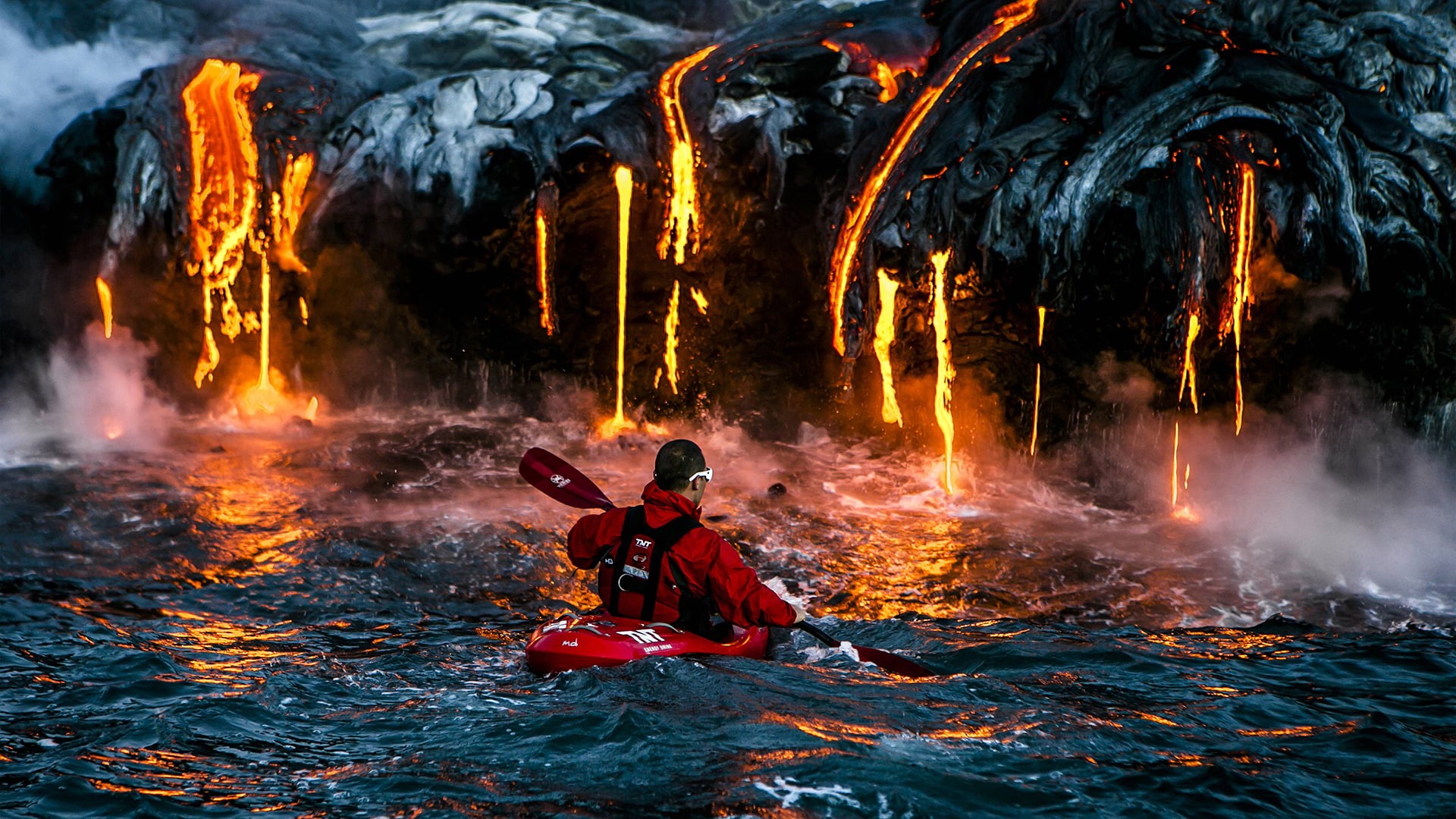 hd, ocean, s, red, gear, men, kayak, nature, 1080P, lava, HD Wallpaper