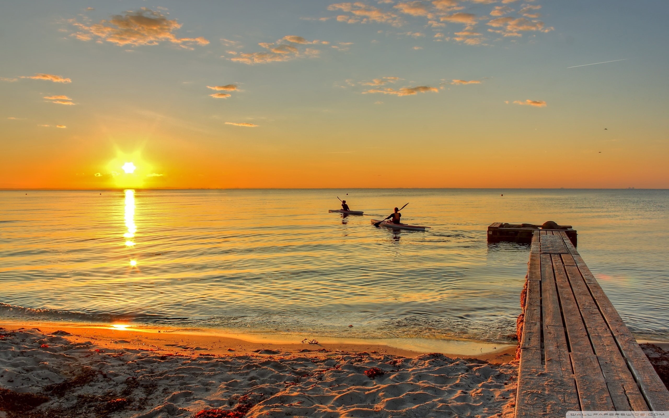 sunset, sea, kayaking, 2K, HD Wallpaper