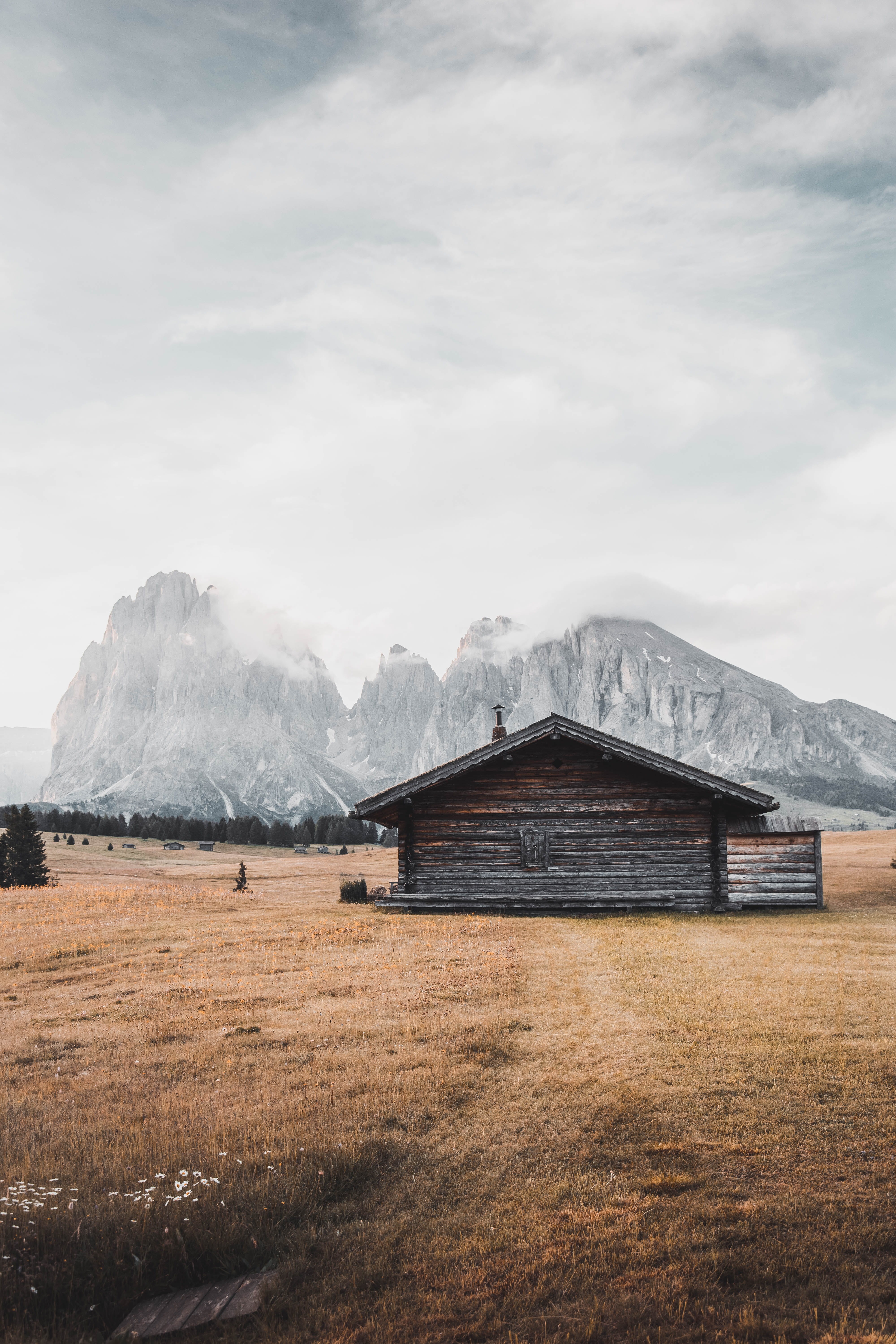 scenics - nature, gray, no people, mountain range, day, mood, 5K, beauty in nature, mountain, architecture, house, sky, trentino, environment, cabin, cloud - sky, Phone HD Wallpaper