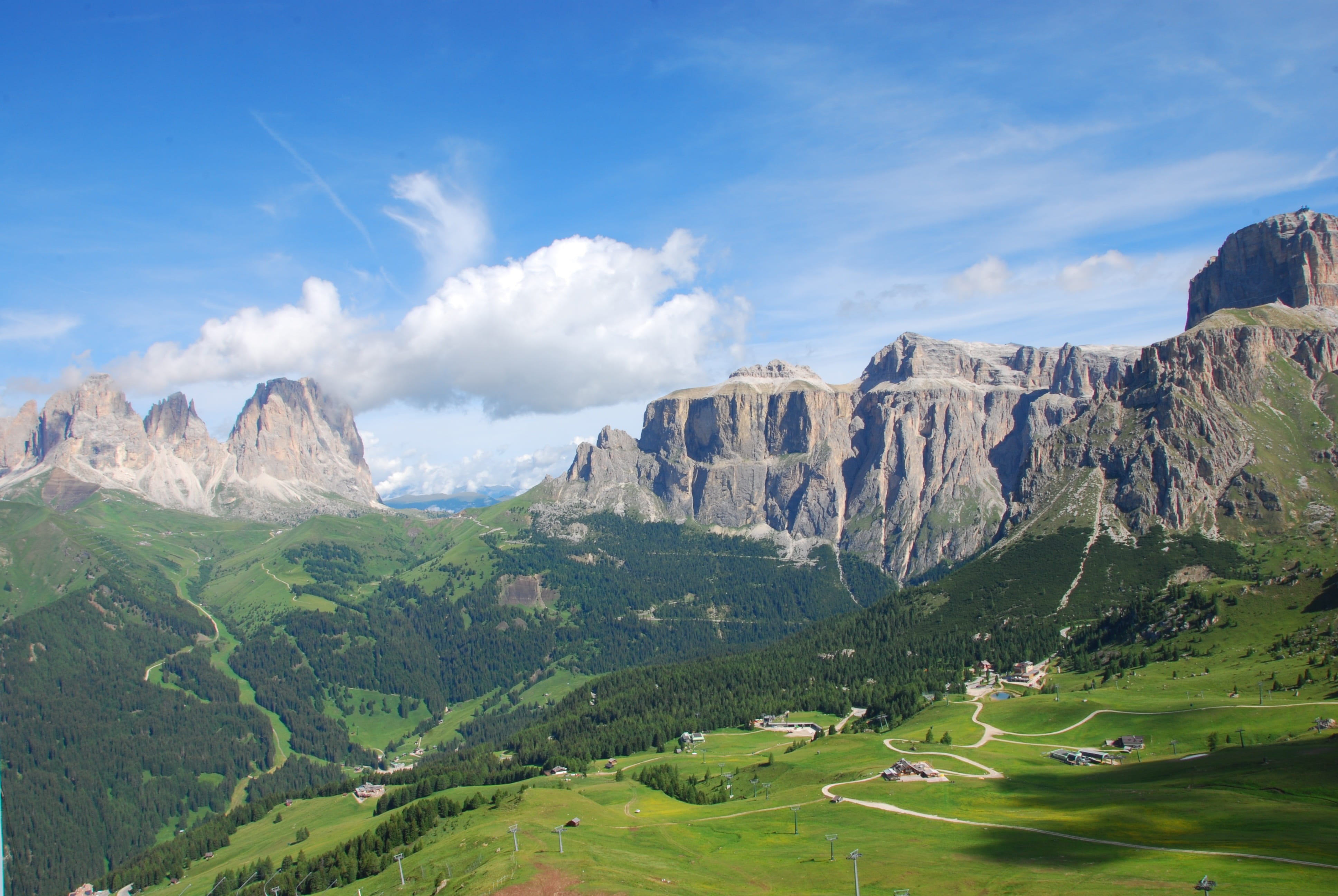 green color, travel destinations, mountain peak, holiday, scenics - nature, travel, beauty in nature, dolomites, mountain range, day, formation, cloud - sky, HD Wallpaper