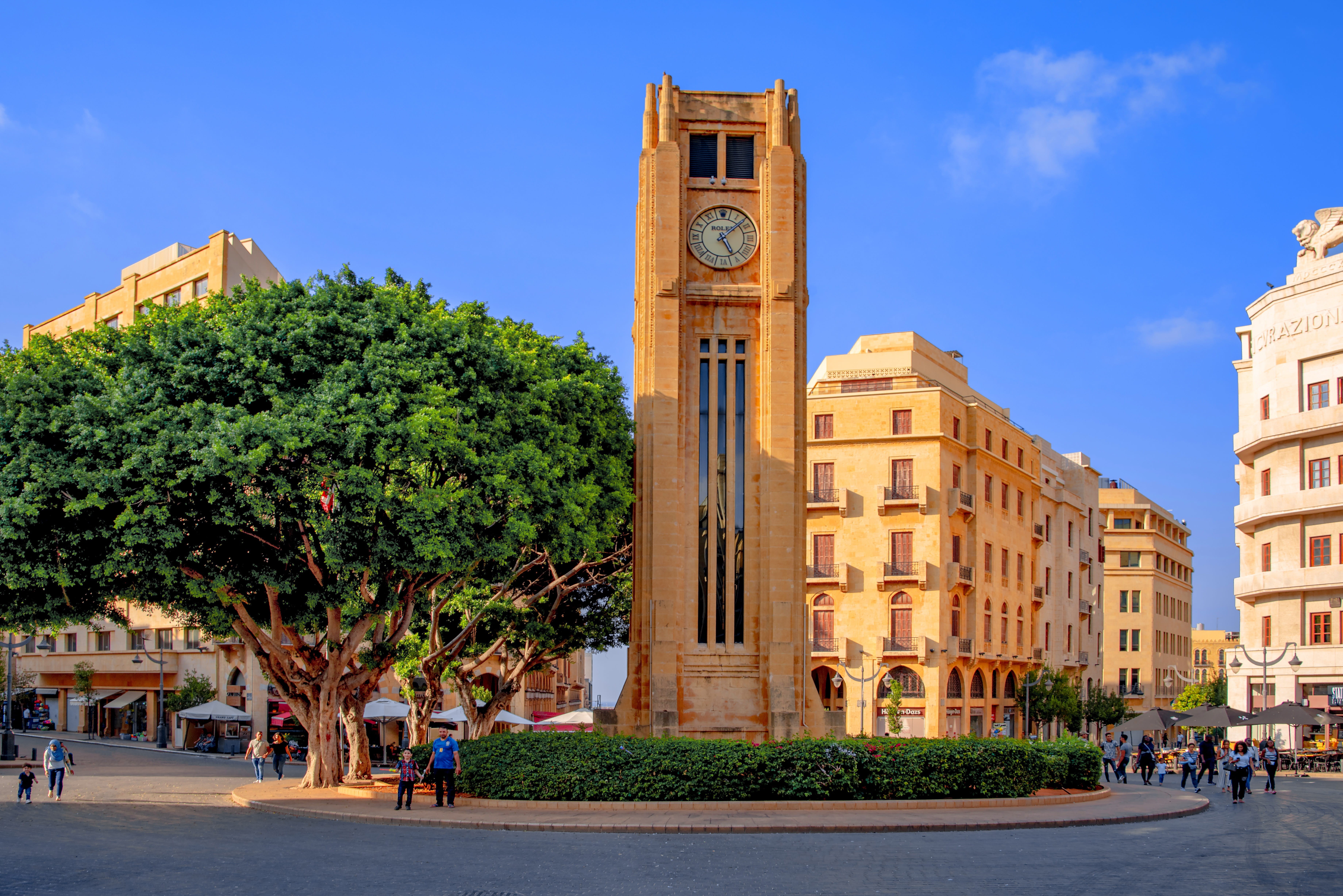 square, rolex, tree, tourism, plant, star, clock tower, cityscape, outdoors, street, clock, architecture, city life, city, 5K, blue, building, travel destinations, HD Wallpaper