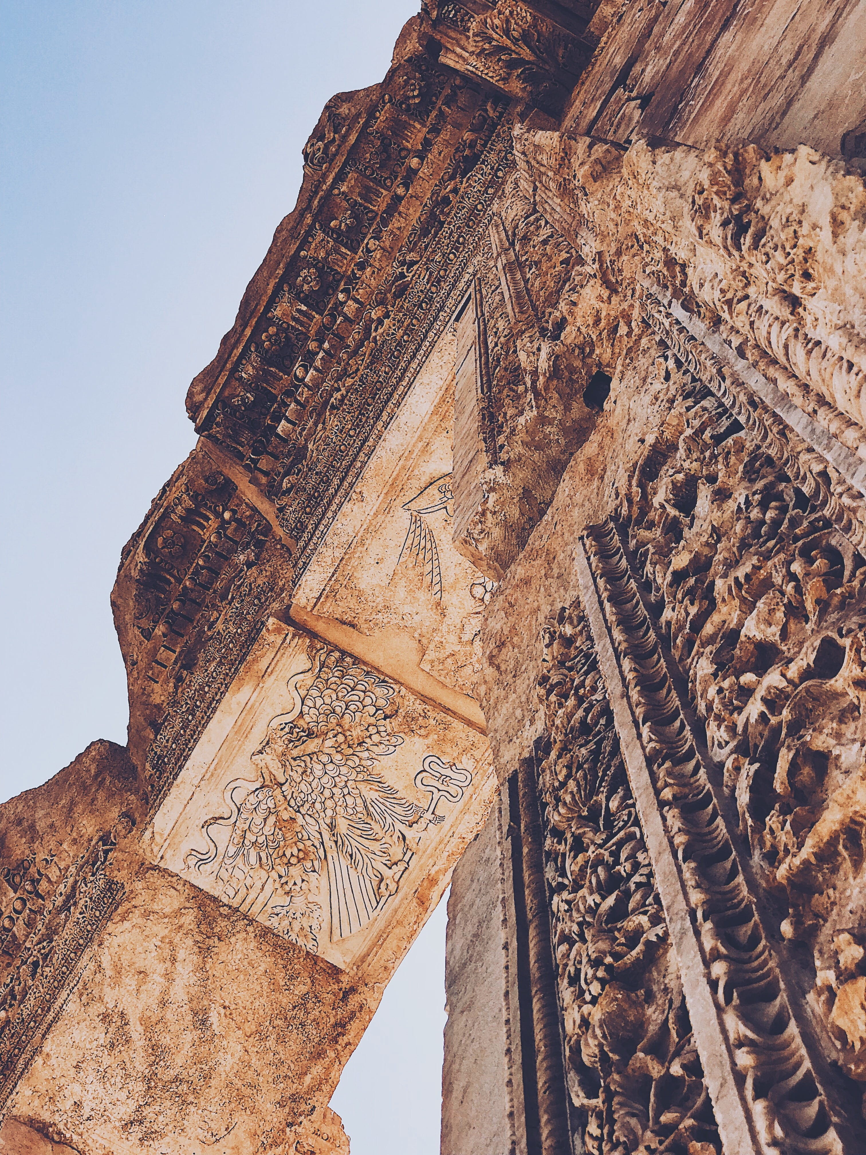 baalbeck, lebanon, place of worship, architectural column, ancient civilization, old ruin, no people, art and craft, the past, 4K, carving - craft product, Phone HD Wallpaper